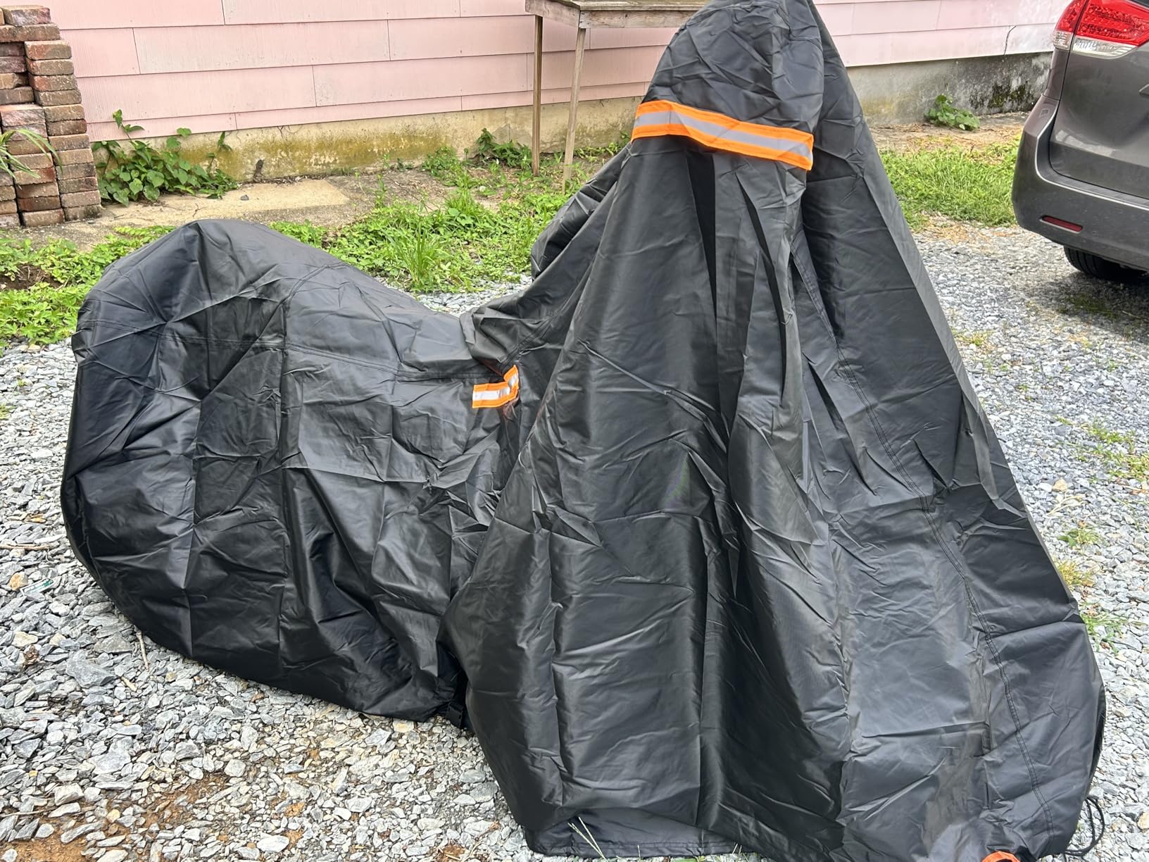 Motorcycle Cover Waterproof Outdoor,420D Motorcycle Cover Heavy Duty,Silver Nano Coating,5 Reflective Strips,2 Air Vents,3 Windproof Buckles,Lock Holes,Antenna Zipper 2XL(Black 96