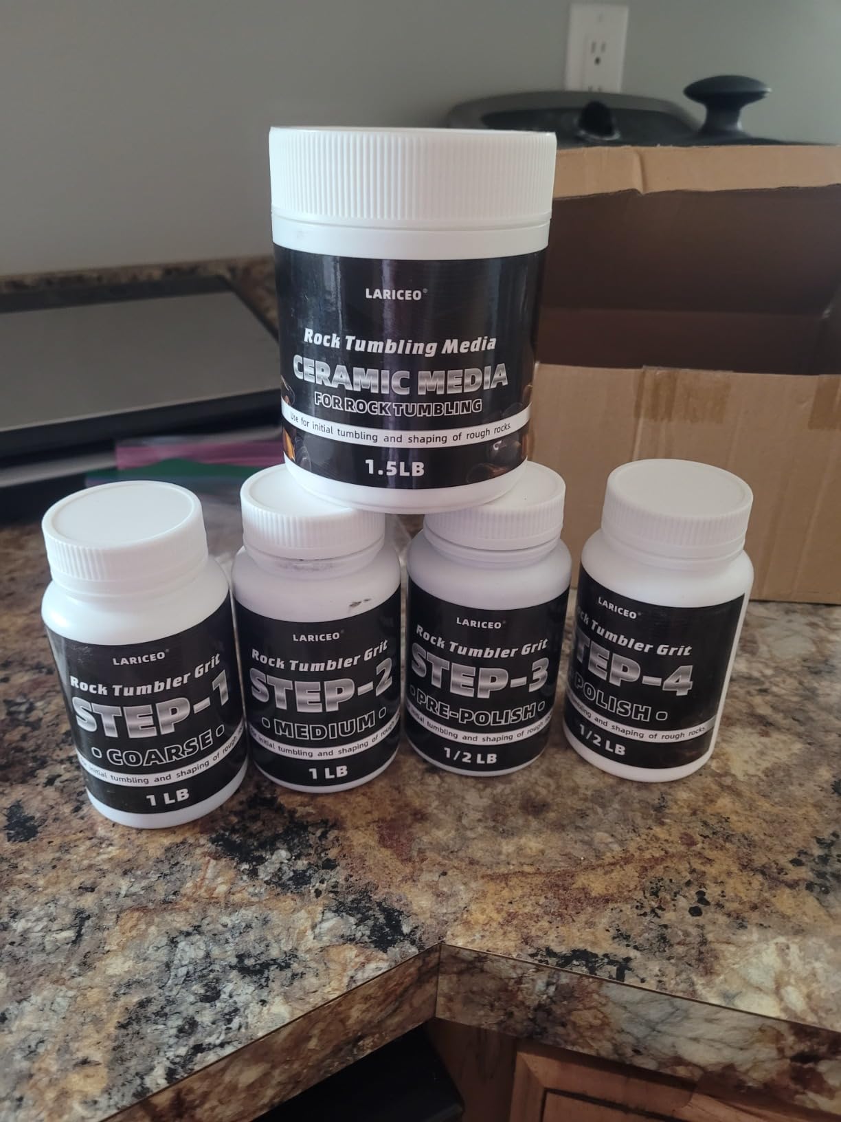 4.5LB Rock Tumbler Grit and Polish Refill Set, 4-Step Professional Polish Rock Tumbler Grit to Unlock Stunning Polished Stones. Ideal for National Geographic, KomeStone, and Other Polishers & Tumblers customer photo 2