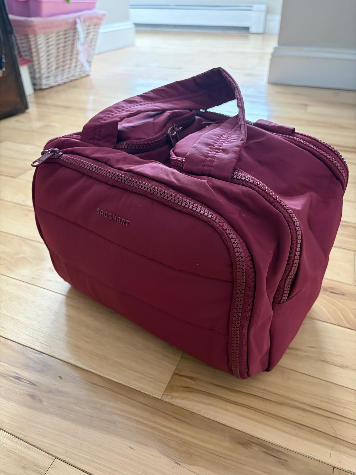 Travel Toiletry Bag, Lightweight Large Wide-open Travel Bag for Women, Puffy Cosmetic Makeup Bag Organizer with Handle for Accessories,Essentials, Toiletries, Dark Pink customer photo 2
