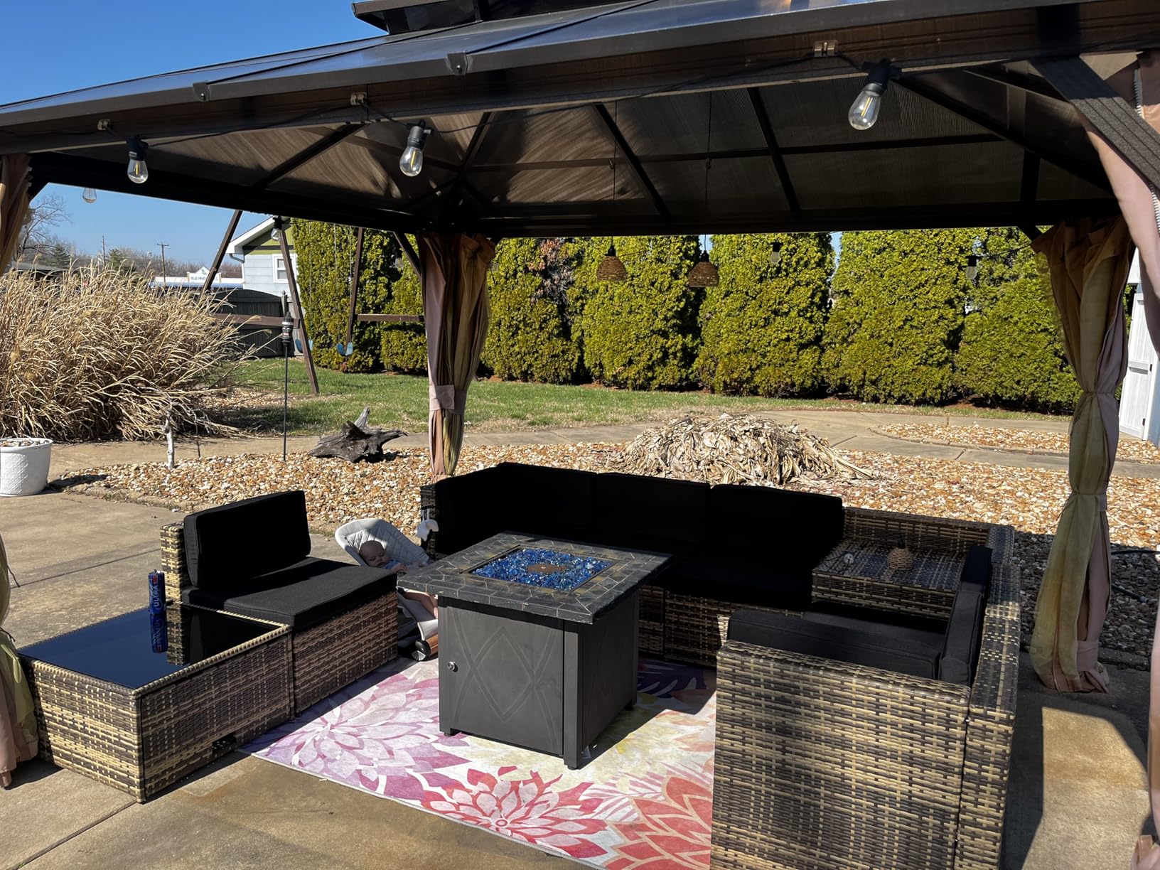 8-Piece Patio Furniture Set, Outdoor Wicker Rattan Sectional with Thick Cushions, Glass Top Table with Hidden Storage, Outdoor Conversation Set for Backyard, Porch, Patio, Black customer photo 1