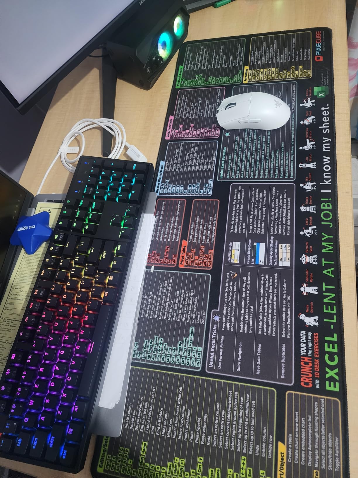 Excel Shortcut Keys Mouse Pad - Extended Large XL Cheat Sheet Gaming Mousepad | PC Office Spreadsheet Keyboard Mat | Non-Slip Stitched Edge customer photo 1