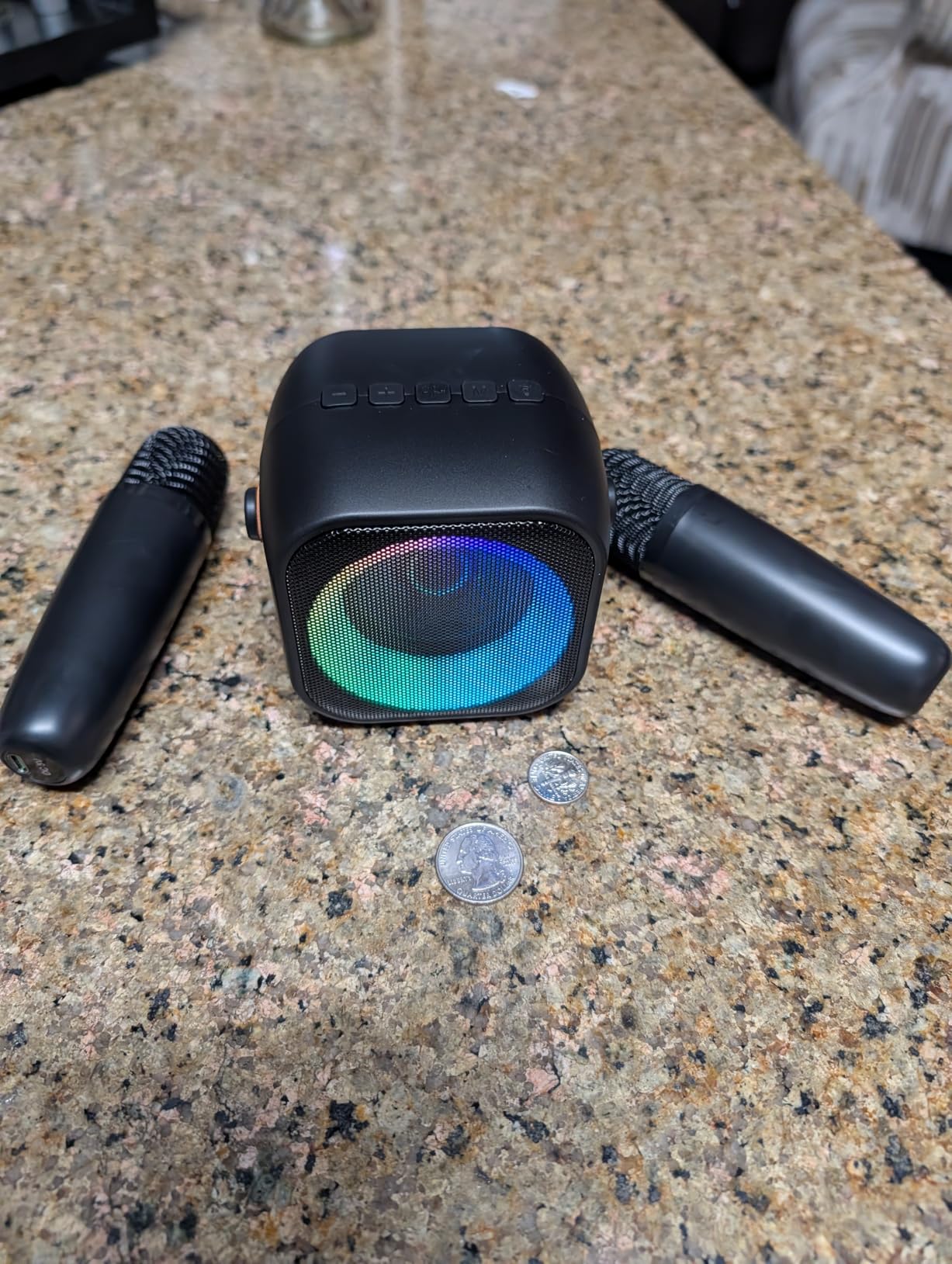 Mini Karaoke Machine, Portable Bluetooth Karaoke Speaker with 2 Wireless Microphones and Party Lights for Kids and Adults customer photo 1