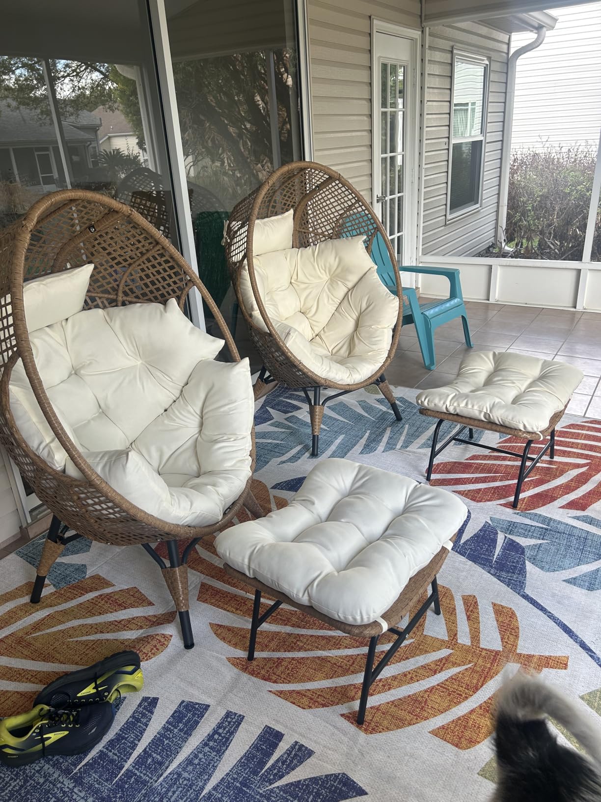 NICESOUL Egg Chair Indoor Outdoor, Large Egg Lounge Chair w/Ottoman, Oversized Comfy Cushioned Bird Cage Seat 440lbs, Boho Nest Seat with Footstool for Patio, Bedroom, Lawn, Backyard, Brown customer photo 1