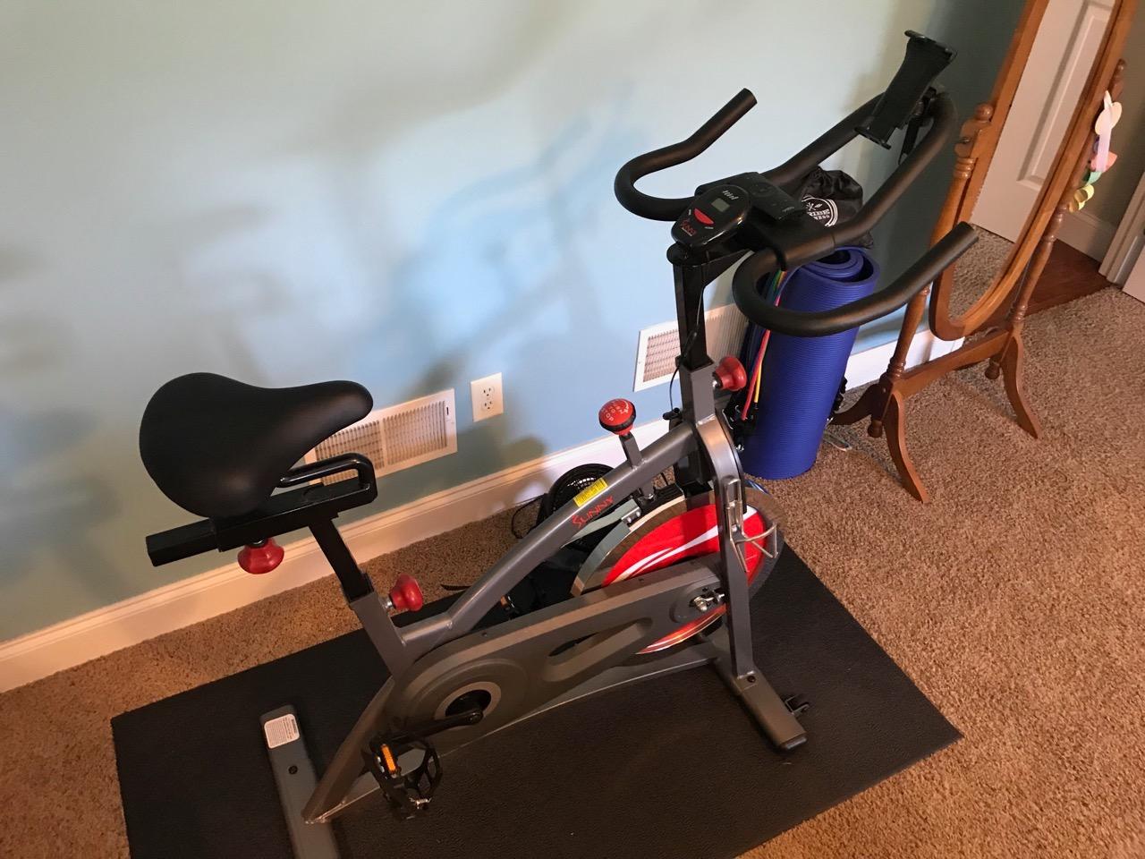 Sunny Health & Fitness Indoor Cycling Exercise Bike w/Adjustable Cushion Seat & Multi-Grip Handlebar, Stationary Workout Equipment For Adult Cardio Training, Optional Free SunnyFit App Connection customer photo 2