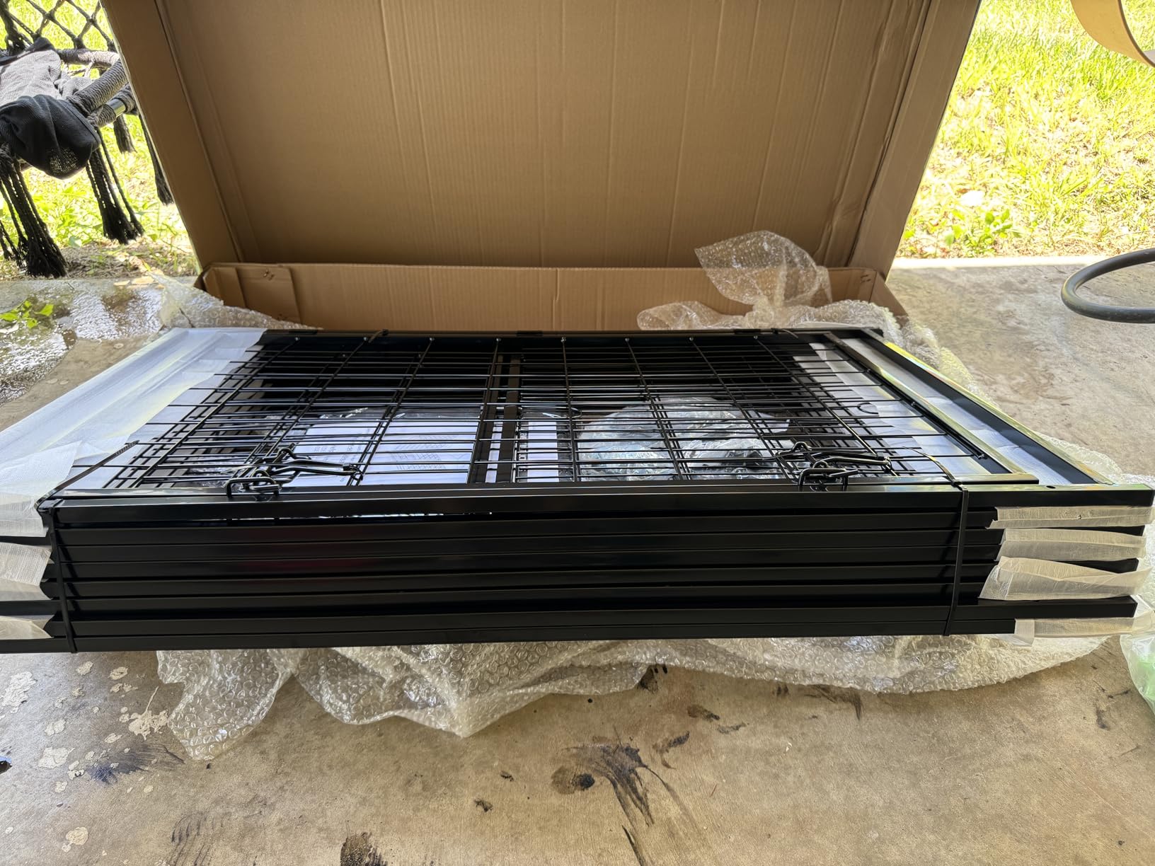 Mr IRONSTONE Outdoor Dog Kennel Heavy Duty Metal Dog Enclosure with Roof, Rotating Food & Water Feeder, Waterproof Covered Large Dog Run for Backyard, Secure Lock Design (4'L x 4'W x 4.4'H) customer photo 1