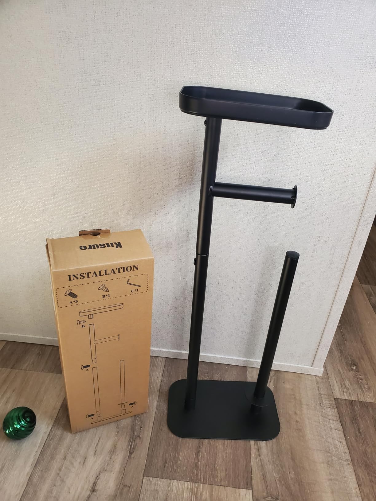Kitsure Metal Toilet Paper Holder Free Standing, Medium, Black | Rustproof Toilet Paper Stand for 4 Rolls, Bathroom Organizers and Storage with Anti-Slip Base and Plastic Shelf customer photo 1