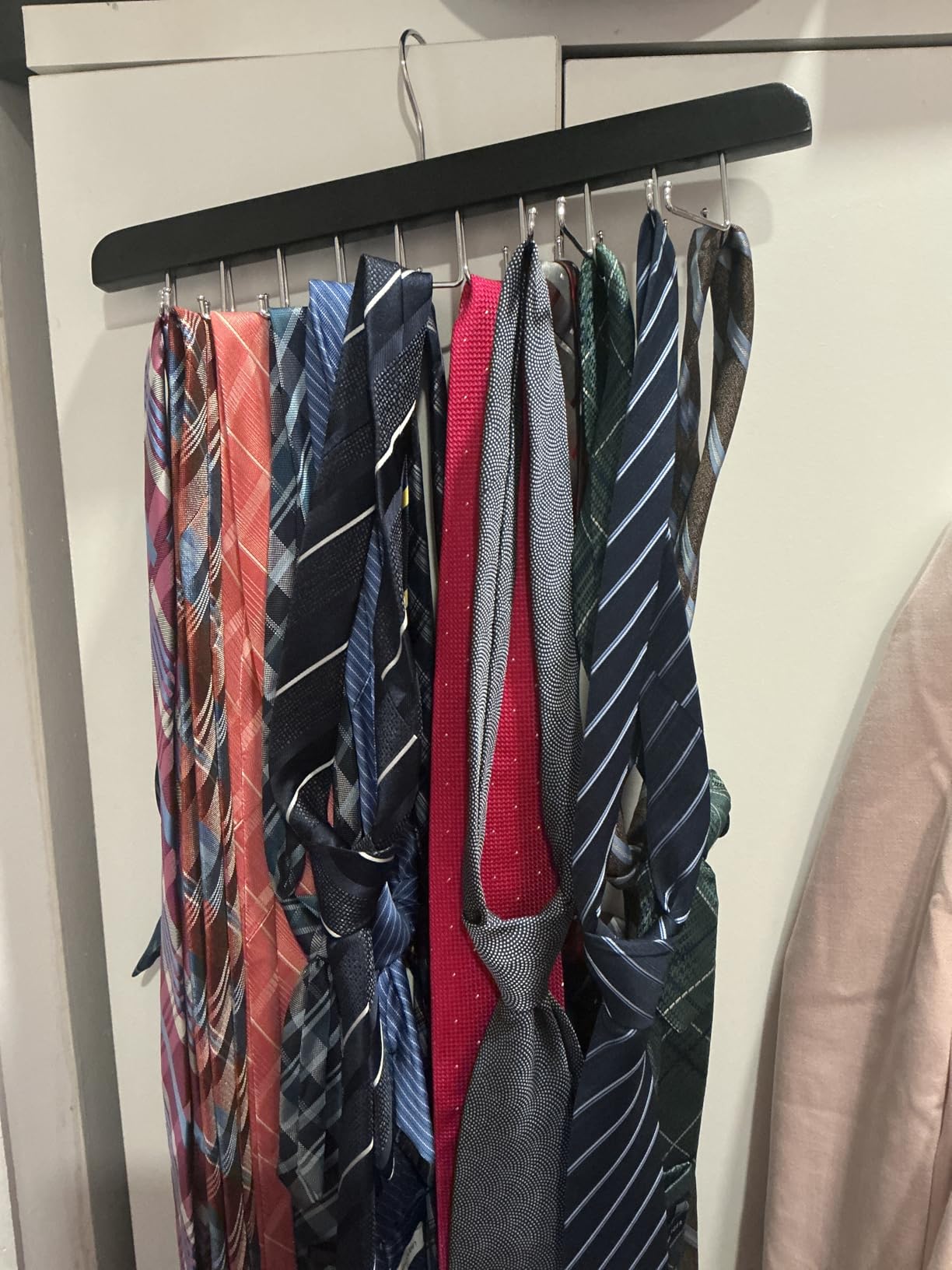 TOPIA HANGER 20 Hooks 2 in 1 Belt Tie Hanger for Closet Max 30 Belts with 30 Ties Capacity, Belt Tie Racks Wooden Hanger for Closet Organizer Storage customer photo 2