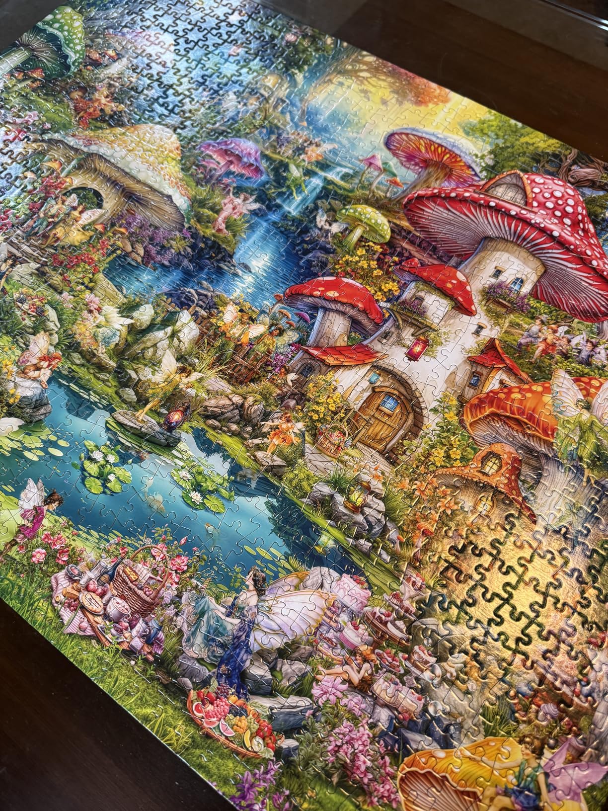 1000 Piece Jigsaw Puzzle Aimee Stewart Merry Mushroom Village Picnic, Made in USA, Premium Recycled Board, Full-Color Poster, Giftable customer photo 1