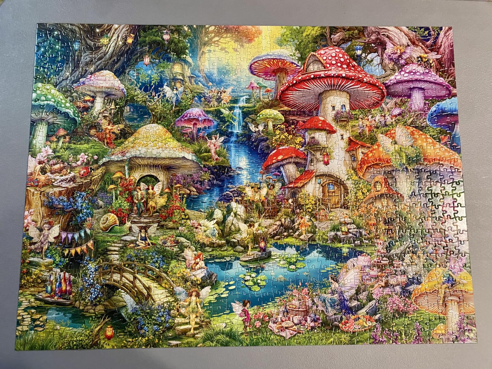 1000 Piece Jigsaw Puzzle Aimee Stewart Merry Mushroom Village Picnic, Made in USA, Premium Recycled Board, Full-Color Poster, Giftable customer photo 2