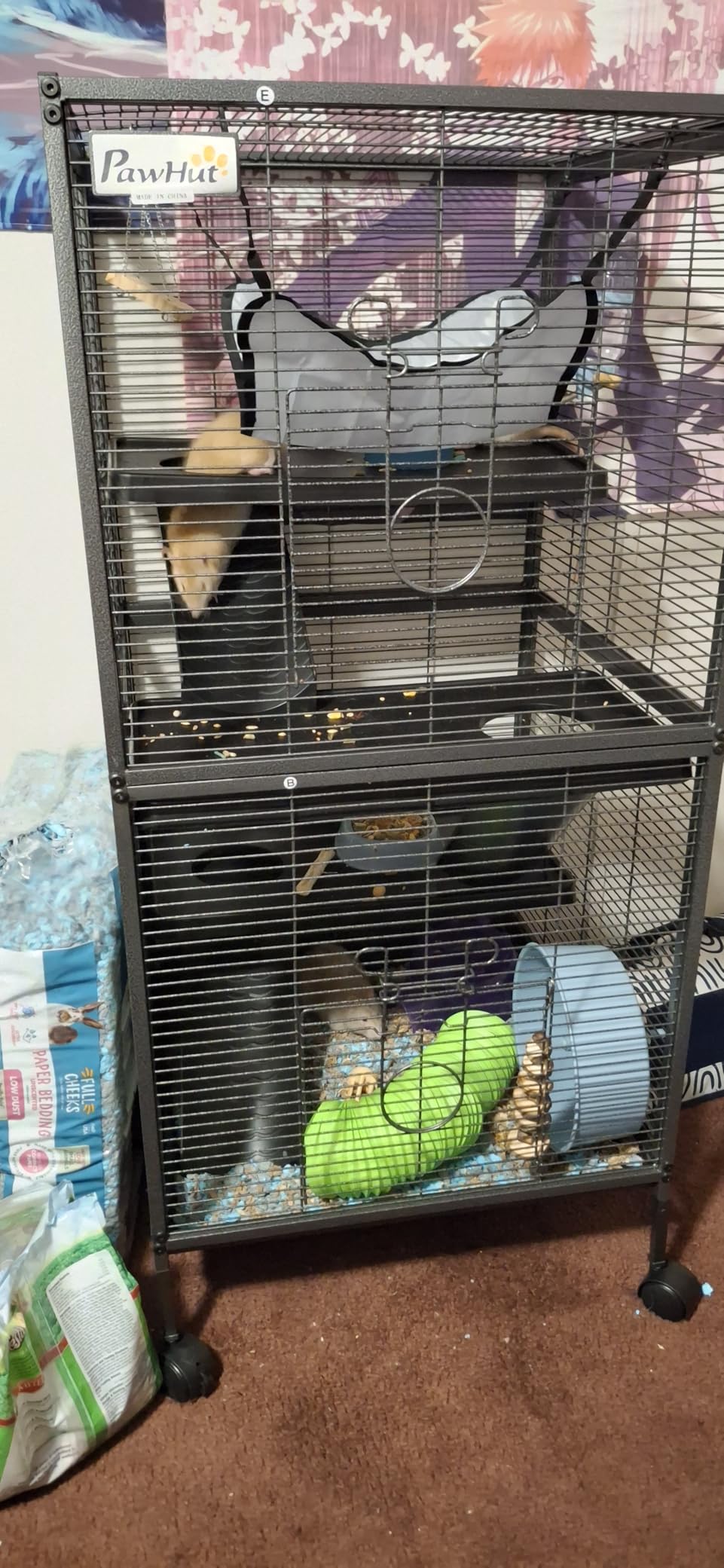 PawHut Metal Small Animal Cage, 5-Tiers Rolling Big Ferret Cage with Hammock, Removable Tray, for Chinchilla, Sugar Glider, White customer photo 2