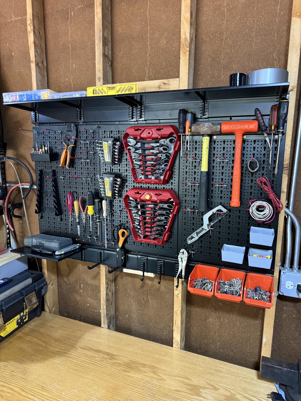 WALMANN 113 PCS Pegboard Wall Tool Organizer Kit with Pegboard Hooks, Bins, Pegboard Tools Storage System for Garage, Modular Peg Board, Tools Organizer Board with Hooks customer photo 1