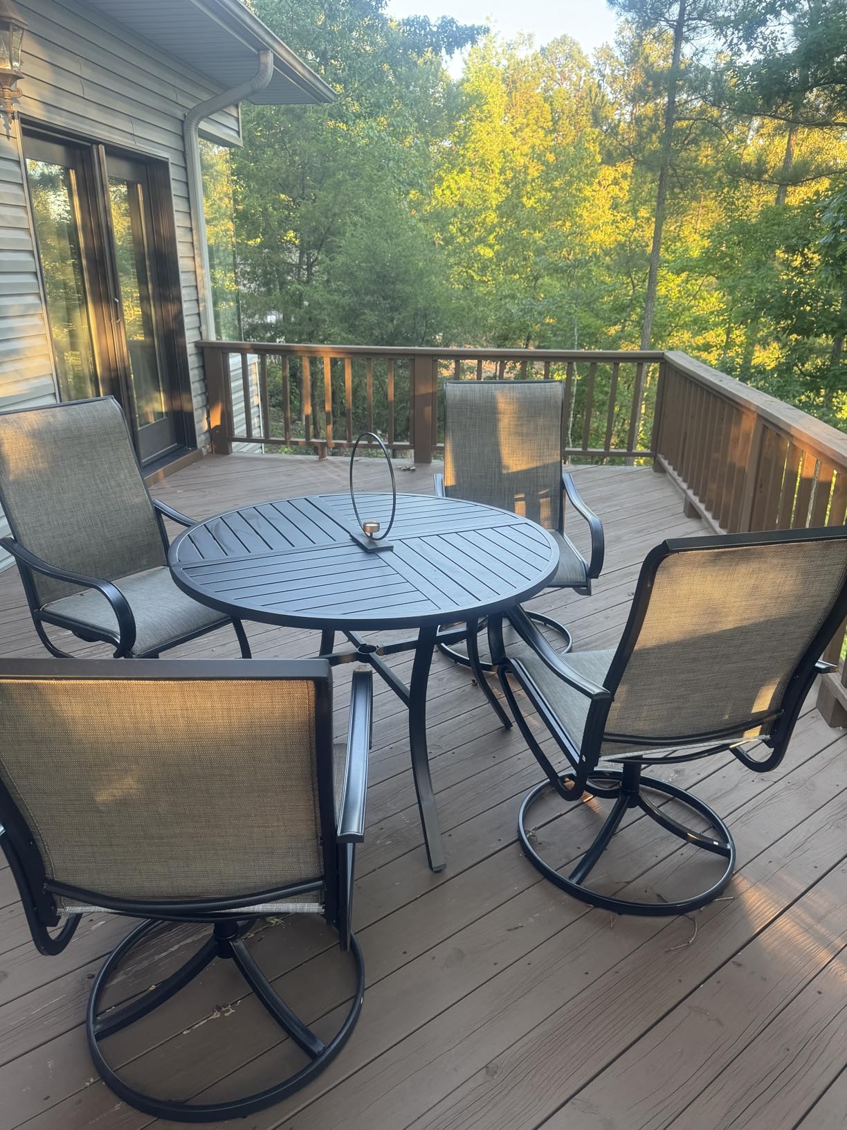PHI VILLA 9 Piece Outdoor Patio Dining Set, Large Square Metal Dining Table and 8 Outdoor Swivel Dining Chairs, Patio Table and Blue Chair Furniture Dining Set for 8 Person customer photo 1