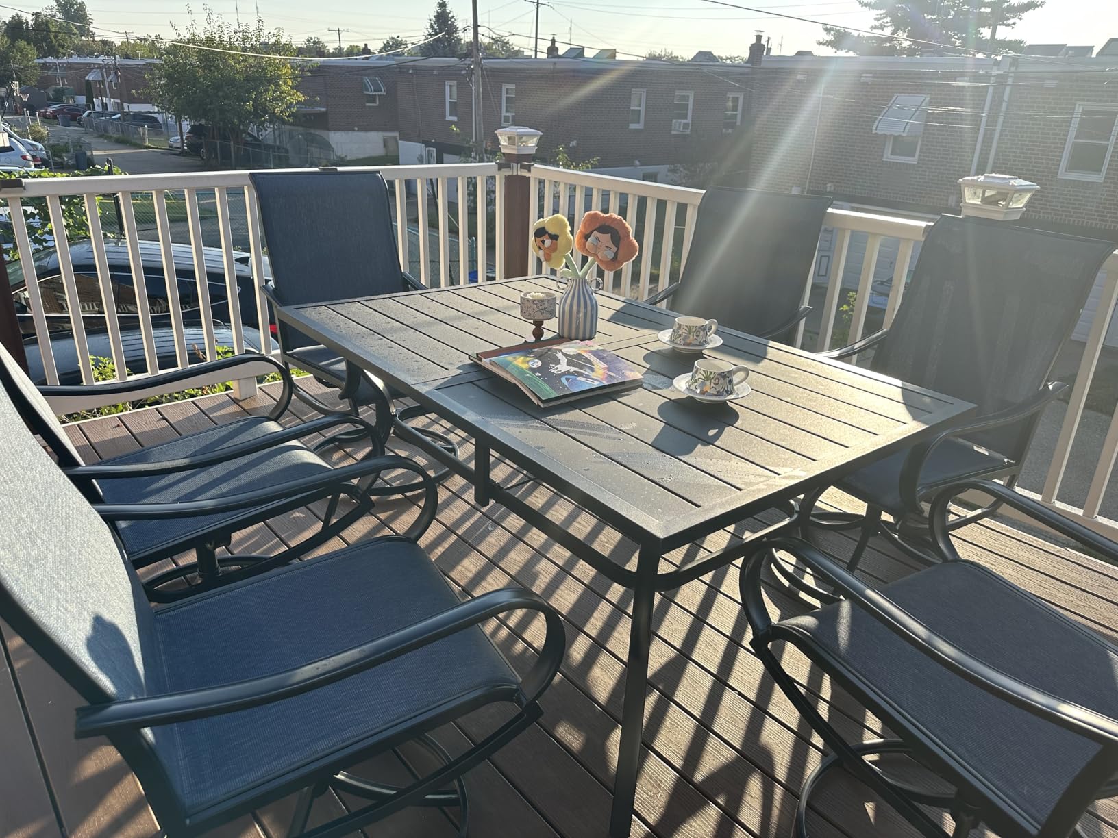 PHI VILLA 9 Piece Outdoor Patio Dining Set, Large Square Metal Dining Table and 8 Outdoor Swivel Dining Chairs, Patio Table and Blue Chair Furniture Dining Set for 8 Person customer photo 2