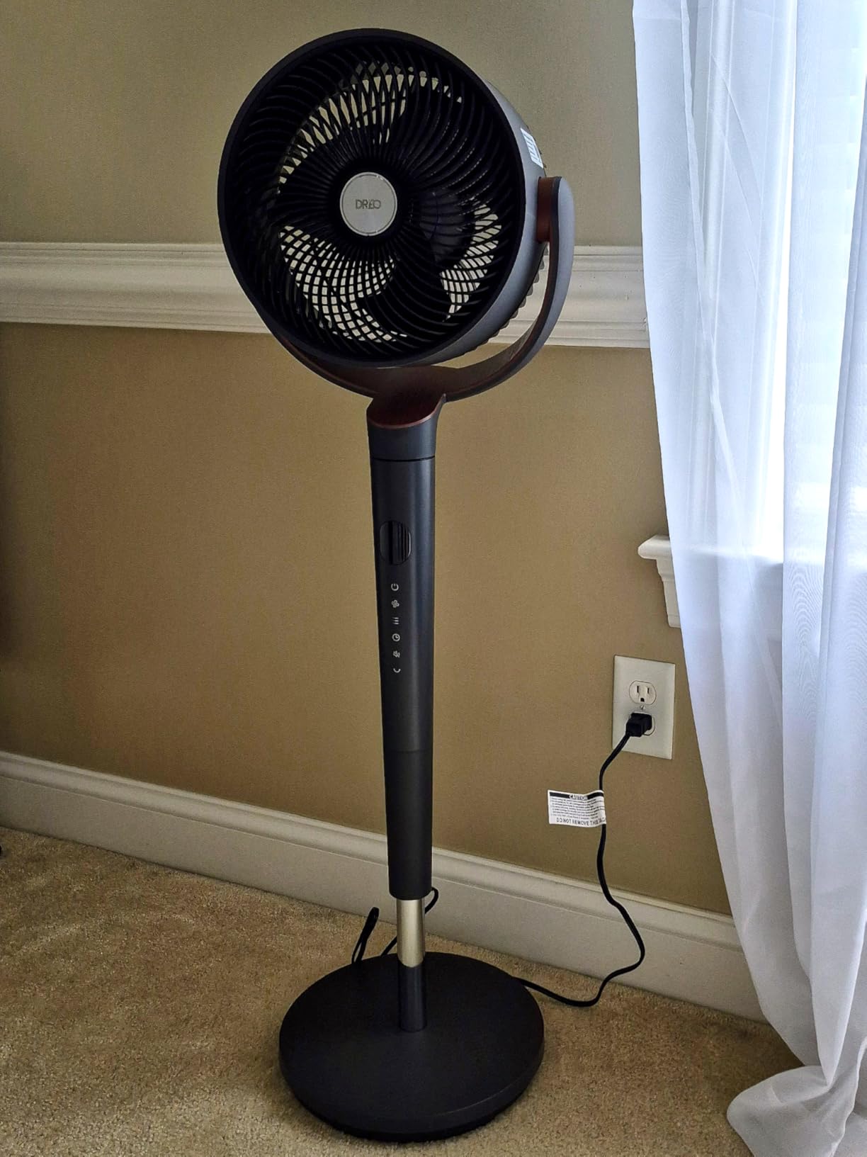 Dreo Fan for Bedroom, 120° Oscillating Standing Fans, Quiet Floor Fan with DC Motor, 100ft Pedestal Fans for Room, 9 Speeds, 4 modes, 20dB, 120° Manual Vertical, 37-42