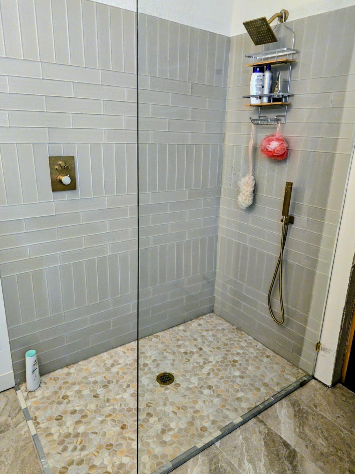 Brushed Gold Thermostatic Shower System with Ceiling 12-Inch Rainfall Shower & Wall Mount 6-Inch High Pressure Shower Head, Dual Shower Heads Set with Handheld Sprayer Full Body Shower Faucet customer photo 1