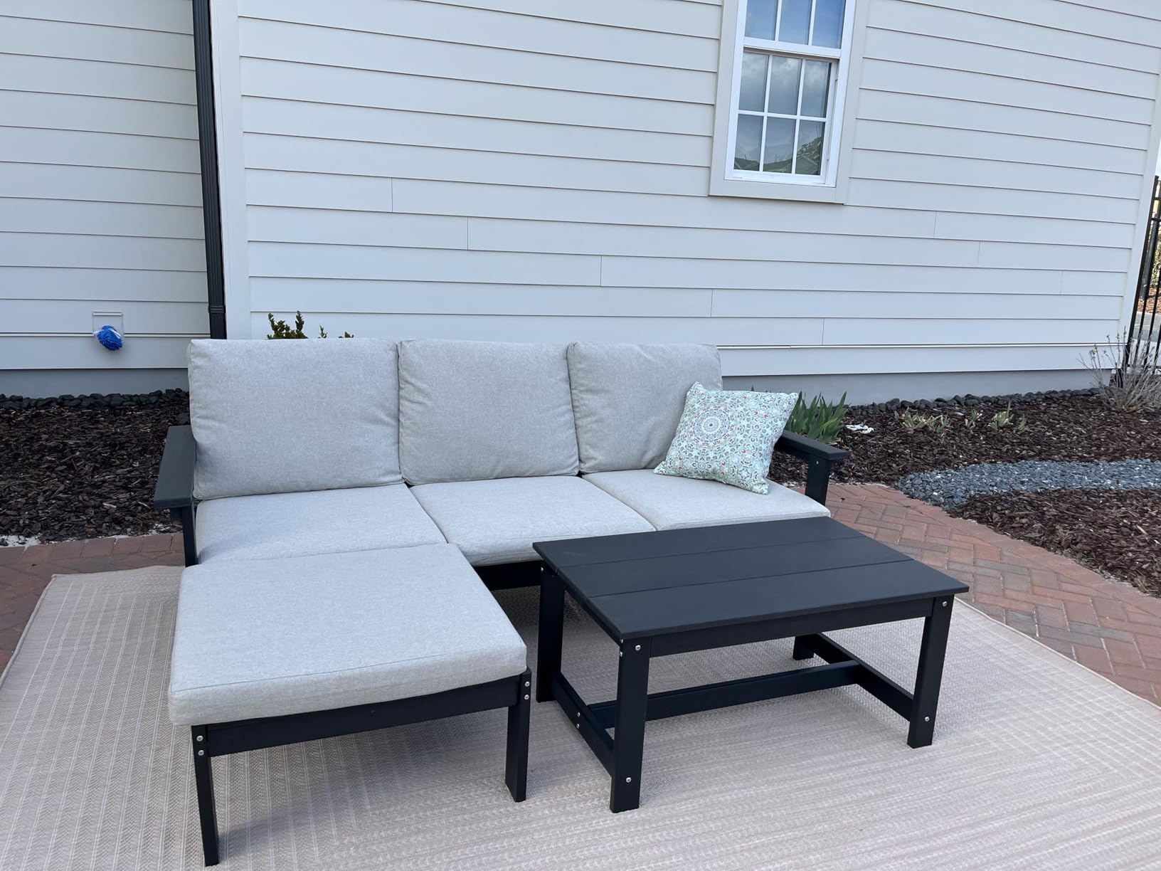 SERWALL HDPE Patio Conversation Set, 6-piece Sectional Outdoor Furniture Set, All Weather Outdoor Couch Set Patio Furniture Set for Deck, Lawn, Grey Frame with Khaki Cushion customer photo 1