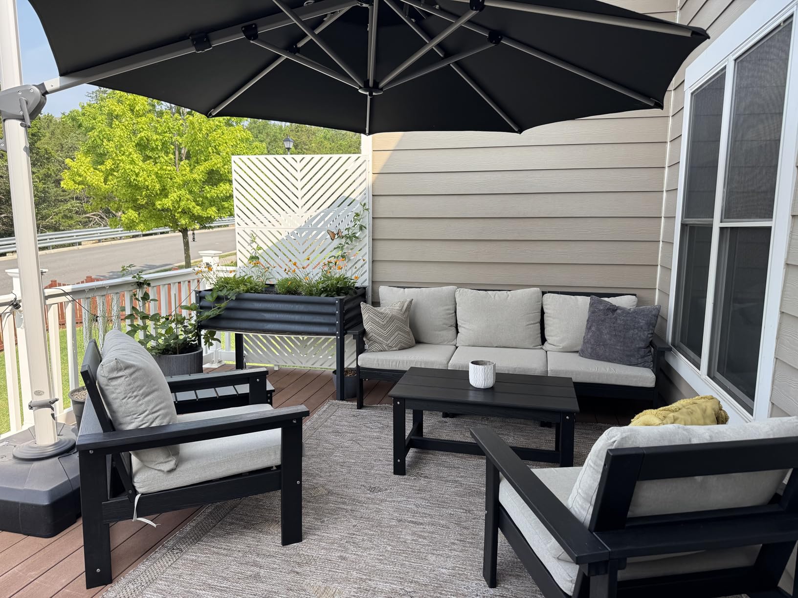 SERWALL HDPE Patio Conversation Set, 6-piece Sectional Outdoor Furniture Set, All Weather Outdoor Couch Set Patio Furniture Set for Deck, Lawn, Grey Frame with Khaki Cushion customer photo 2