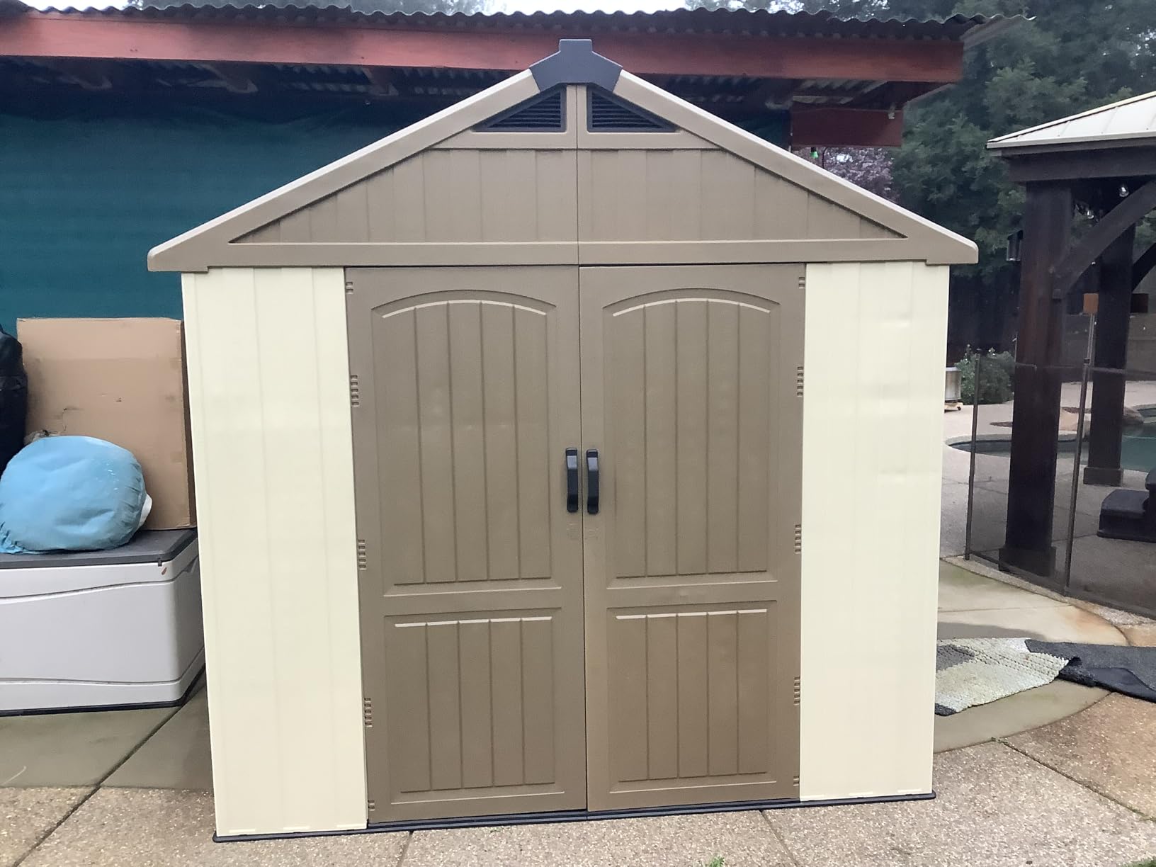 Patiowell 8 x 6 FT Plastic Outdoor Storage Shed with Floor, Resin Shed with Window and Lockable Door for Garden, Backyard, Tool Storage Use, Easy to Install in Beige (Kick-it Shed) customer photo 1