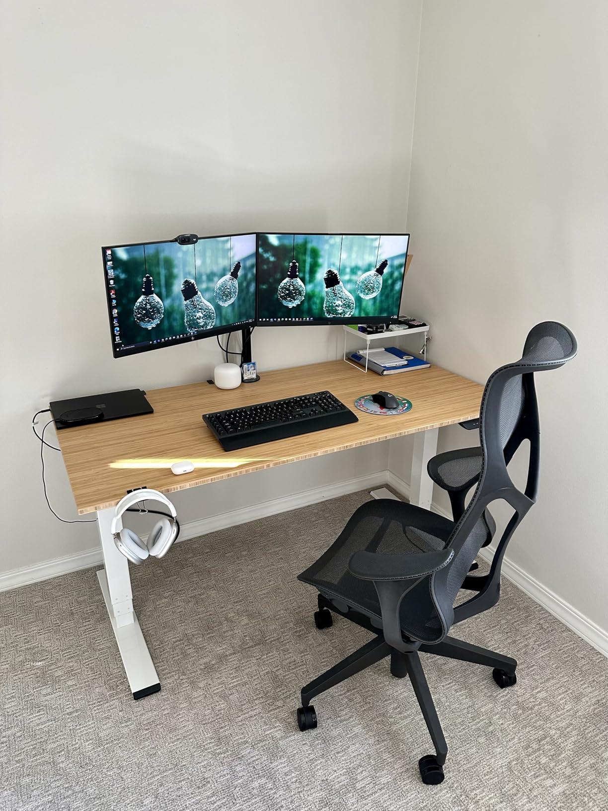 FLEXISPOT E6 MAX Bamboo 60x30 Inch Dual Motor 3-Stage Heavy Duty Standing Desk, 330lbs Weight Capacity, Height Adjustable Desk w/Cable Management & Wheels (Solid Bamboo Desktop + White Frame) customer photo 2