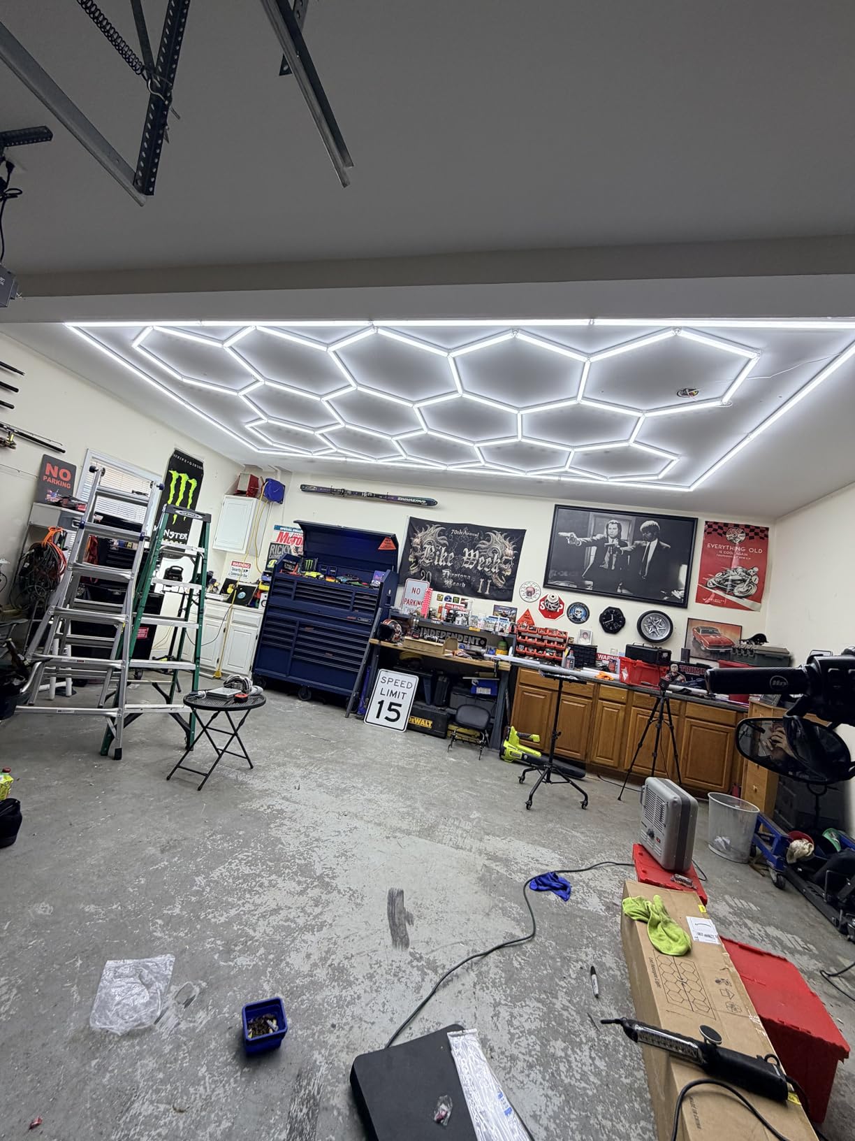 BRILLIHOOD Hexagon Garage Lights Honeycomb LED Hex Light, 672W, 80640LM, 6500K Super Bright, 14 Grid Systems Car Detailing Lights with Rectangular Frame for Garage Warehouse Workshop Basement Gym customer photo 2