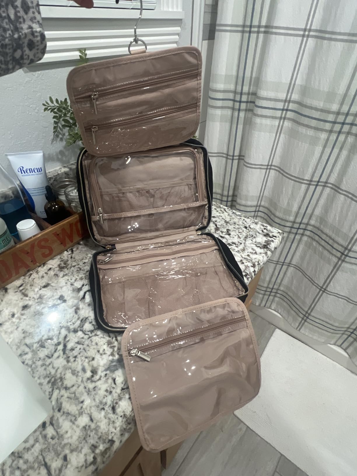 NISHEL Travel Toiletry Bag for women, Portable Hanging makeup Organizer | for Travel-Sized Shampoo, Conditioner, Brushes Set, makeup Accessories, Medium Size, Pink customer photo 2