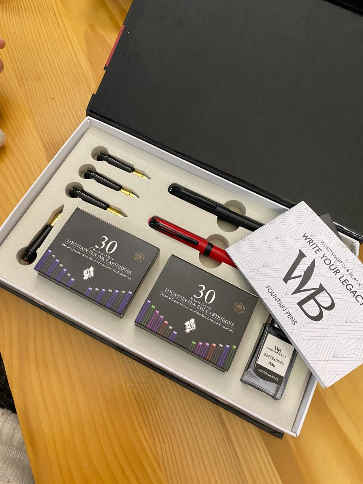Wordsworth and Black Calligraphy Pen Set - Grey - Includes 2 Calligraphy Pens, 18 ML Ink Bottle, 60 Ink Cartridges, A Refill Converter, 1 Medium and 4 Broad Nibs, Brush Pen customer photo 1