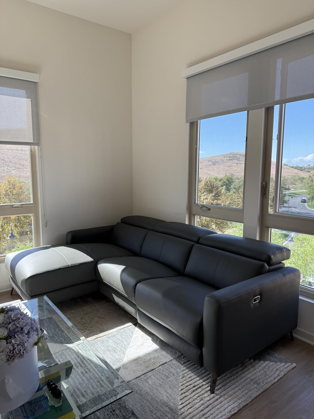 Valencia Andria Leather Sectional Couch, Power Recliner with Right Chaise for Living Room - Cloudy Grey customer photo 1