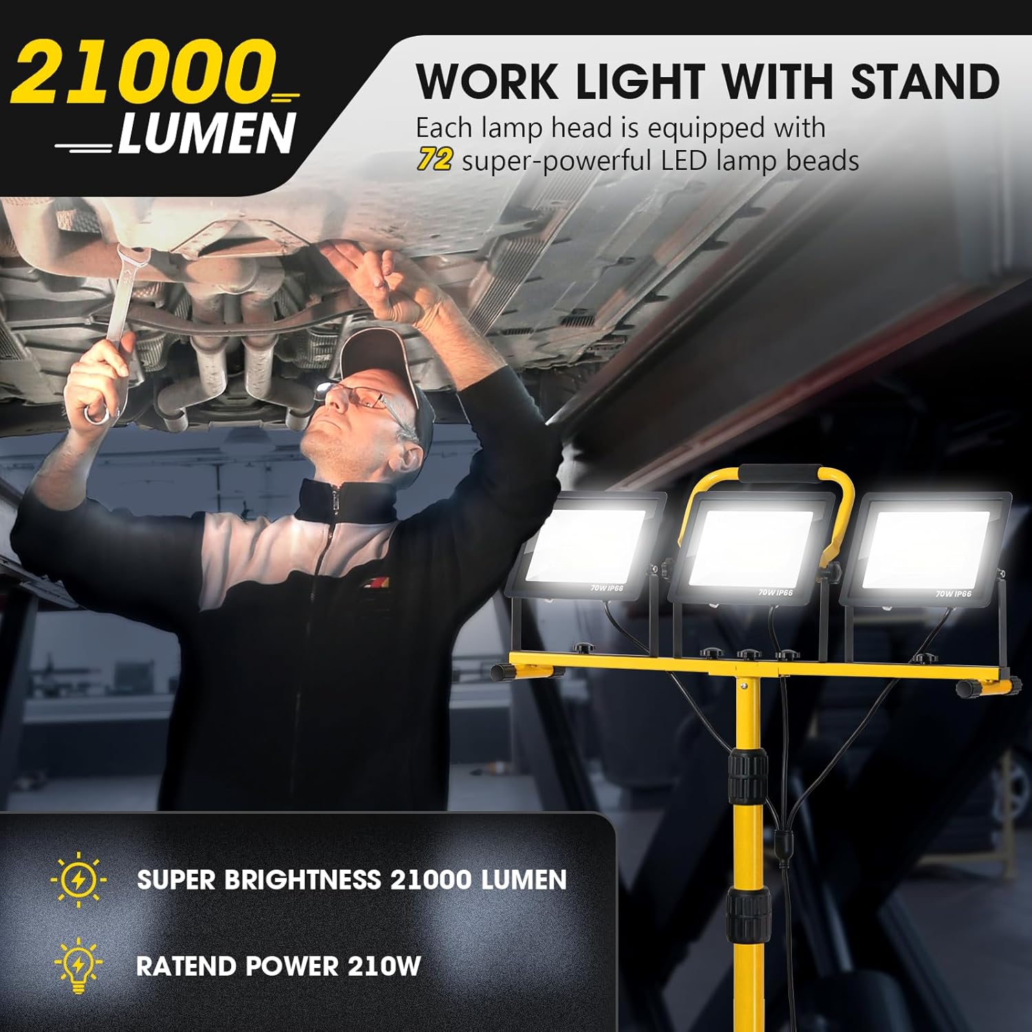 21000 Lumen LED Work Lights with Stand - 3 Head Portable Work Light with 16FT Cord - IP66 Waterproof Tripod Worklights for Outdoor Indoor Job Site Workshop Garage Construction Site Lighting customer photo 2