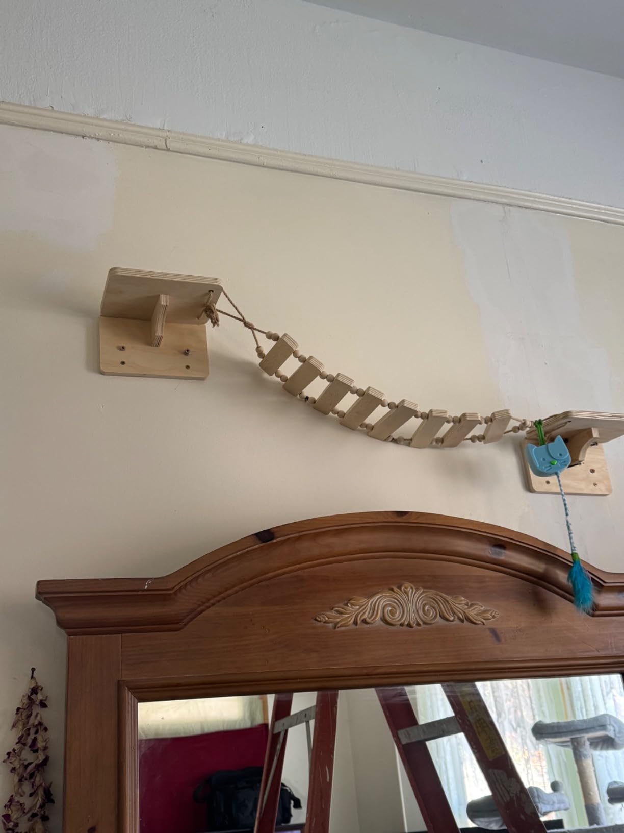 Navaris Wall Mounted Cat Bridge - Rope Walkway With 2 Large Connector Shelves - Indoor Accessories - Pine Wall Furniture Shelf Steps customer photo 1