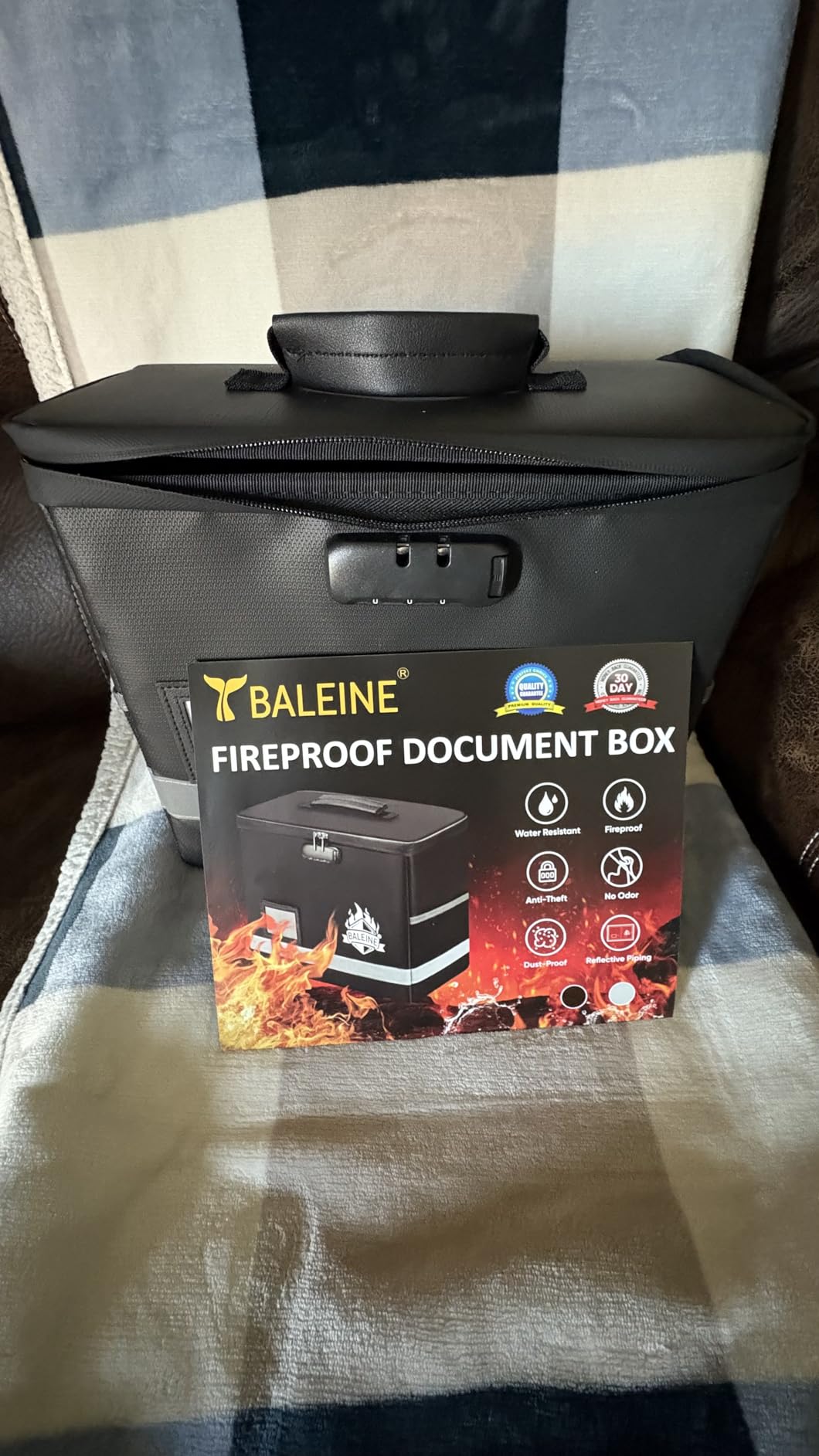 BALEINE Fireproof Document Box with Lock, Portable Fireproof Document Bag Waterproof Fire Proof File Boxes for Documents, File Organizer Box for Important Paperwork (Black, 15''x11''x4'') customer photo 2