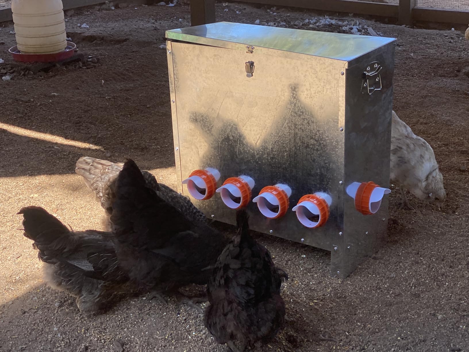 Automatic Chicken Feeder No Waste Metal Poultry Feeder Large Capacity 25lbs for Chickens, Geese, Ducks, Turkeys (4-Port) customer photo 1