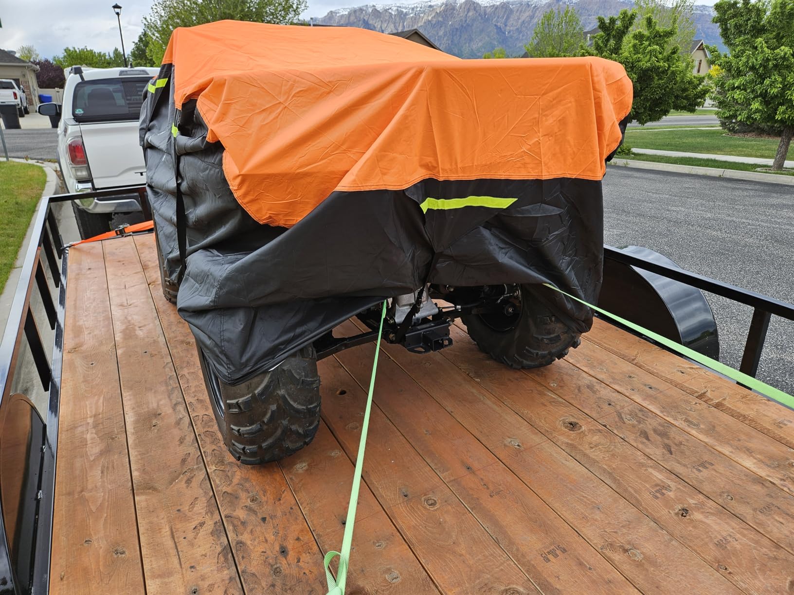 600D ATV Cover Waterproof Heavy Duty Trailerable 4 Wheeler Cover Quad Cover All Season Weather Proof Outdoor UV Protection for Polaris Kawasaki Yamaha Suzuki Can-Am Black/Orange-M customer photo 2