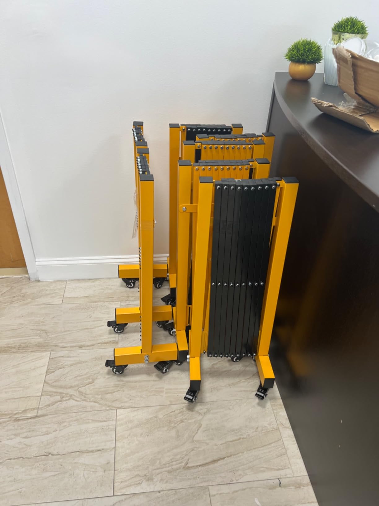 16FT Industrial Expandable Barricade Folding Security Gate with Wheels, Retractable Driveway Gate with Aluminum Fence and 270 Degrees Direction Adjustment (Yellow, 16FT) customer photo 2