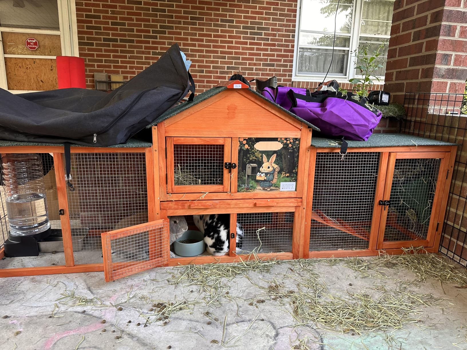 COZIWOW 82inches Extra Large Wood Rabbit Hutch Outdoor Easy to Assemble and Stable Bunny Cage Indoor with Cleaning Tray & Waterproof Roof for Small and Medium Bunny Rabbit Chick（Grey with Pattern） customer photo 1