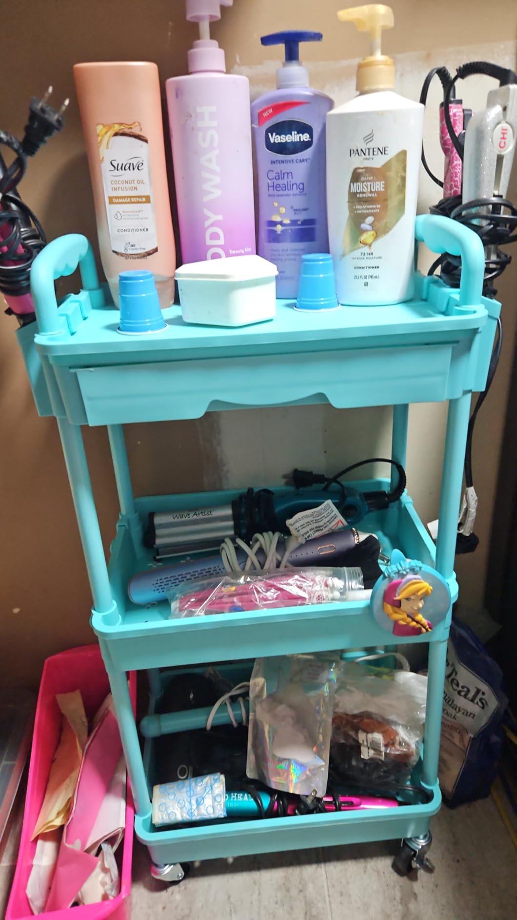 3 Tier Rolling Cart with Drawer, Bathroom Storage Organizer with 2 Lockable Wheels, Multifunctional Rolling Storage Cart for Bathroom, Kitchen, Office, Craft, Makeup, Baby Essentials, White customer photo 1