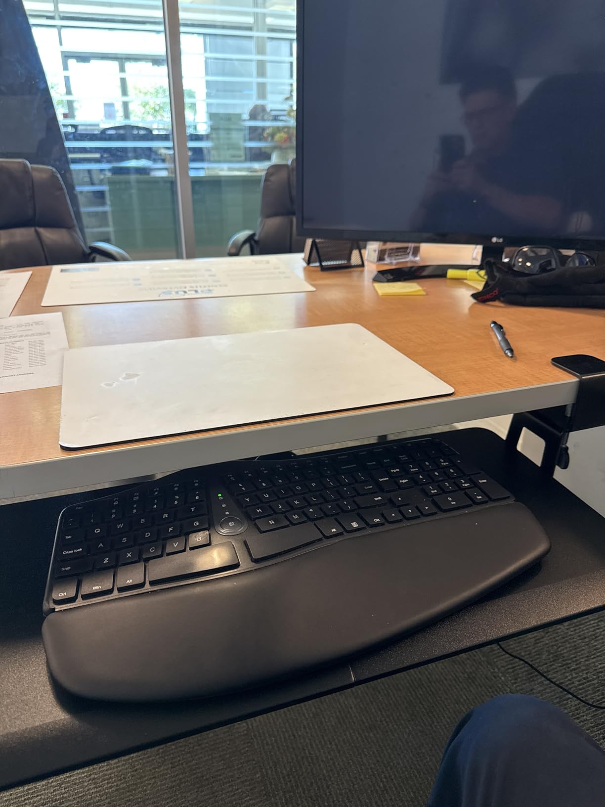 BONTEC KMT01 Under Desk Keyboard Tray, Pull-Out Keyboard & Mouse Platform with C-Clamp, 25.6 x 11.8 in Space-Saving Ergonomic Slide-Out Drawer, Black customer photo 1