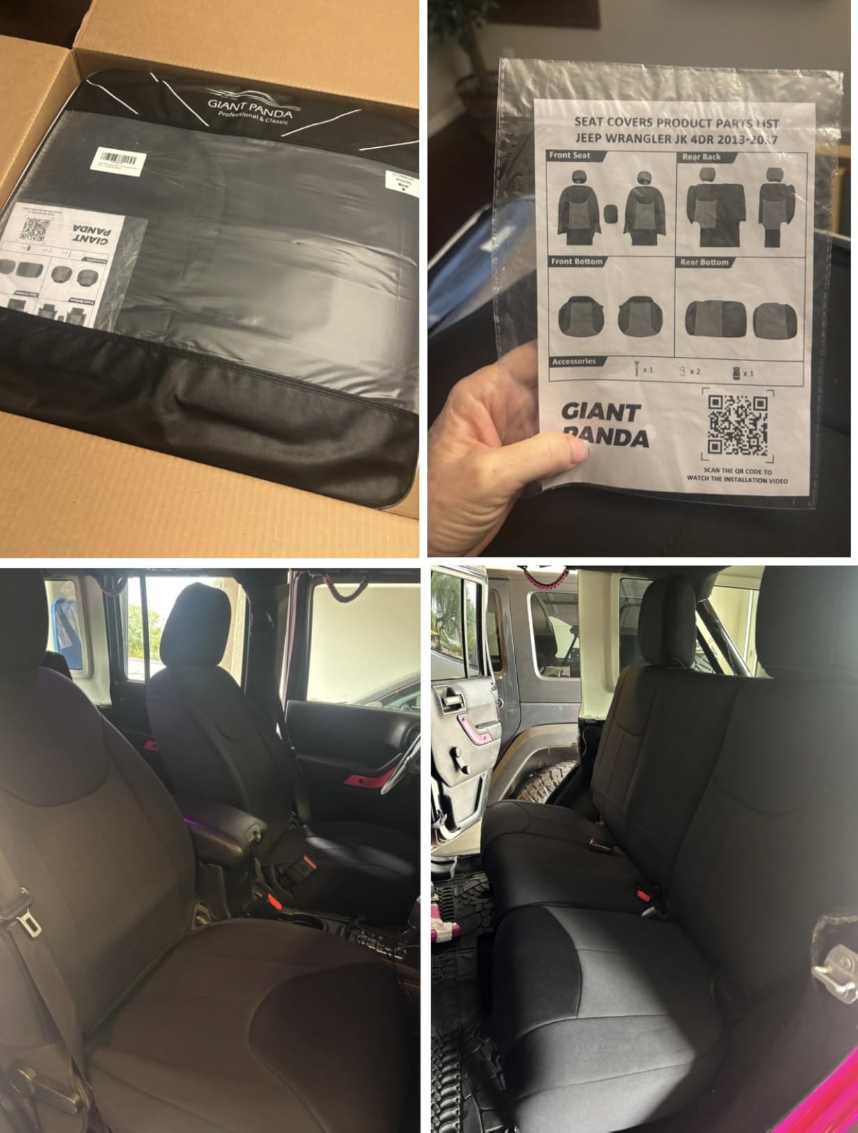 GIANT PANDA Neoprene Seat Covers for Jeep Wrangler JL 4-Door (2018-2026), Neoprene Waterproof Seat Covers W Armrest Cover, Foam Padded for Full Set (Black) customer photo 1