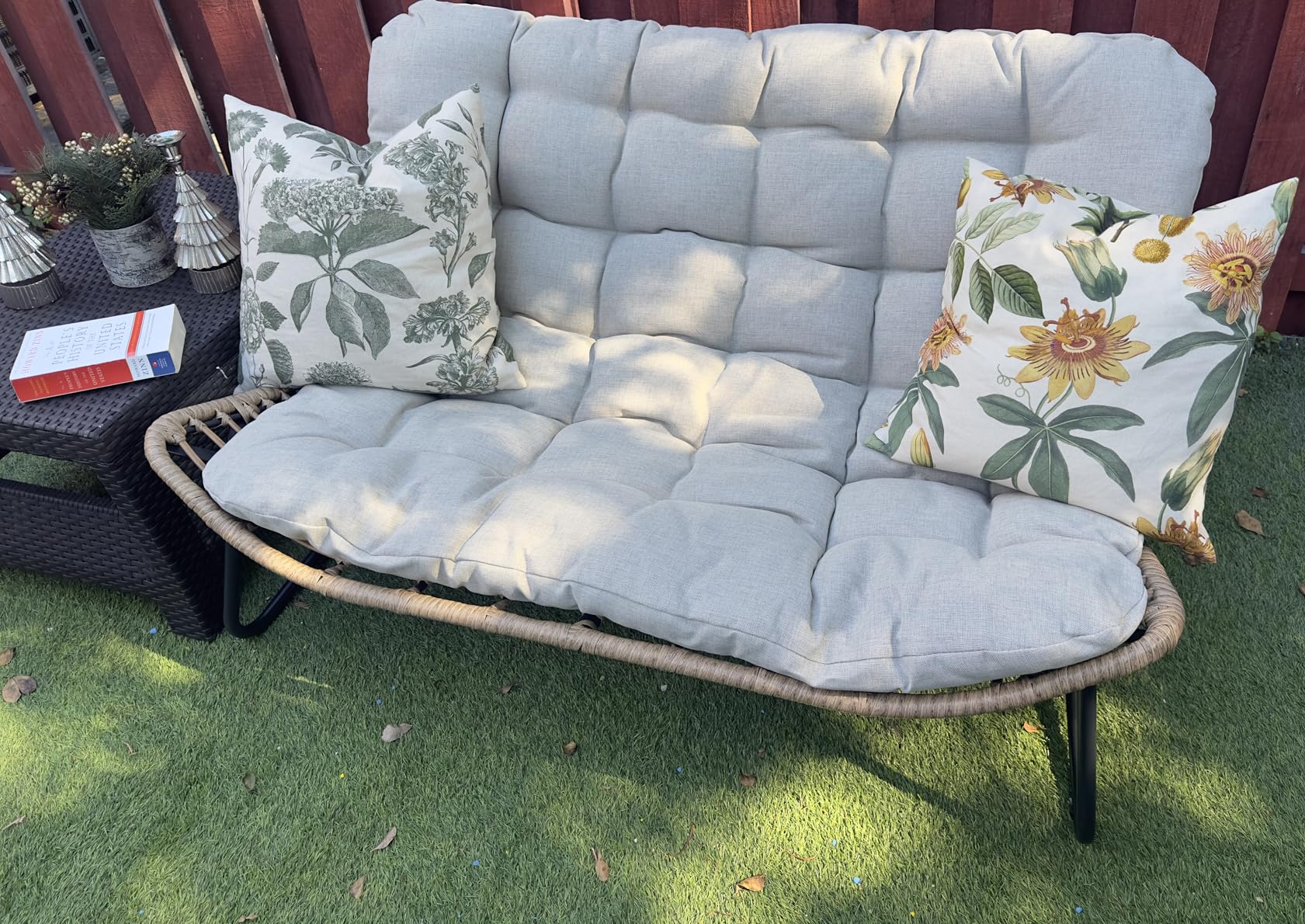 Crestlive Products Outdoor Loveseat, 2 Seater Outdoor Couch with Soft Cushion, All-Weather Boho Rattan Patio Furniture for Balcony, Poolside, Backyard, Porch (Beige) customer photo 2
