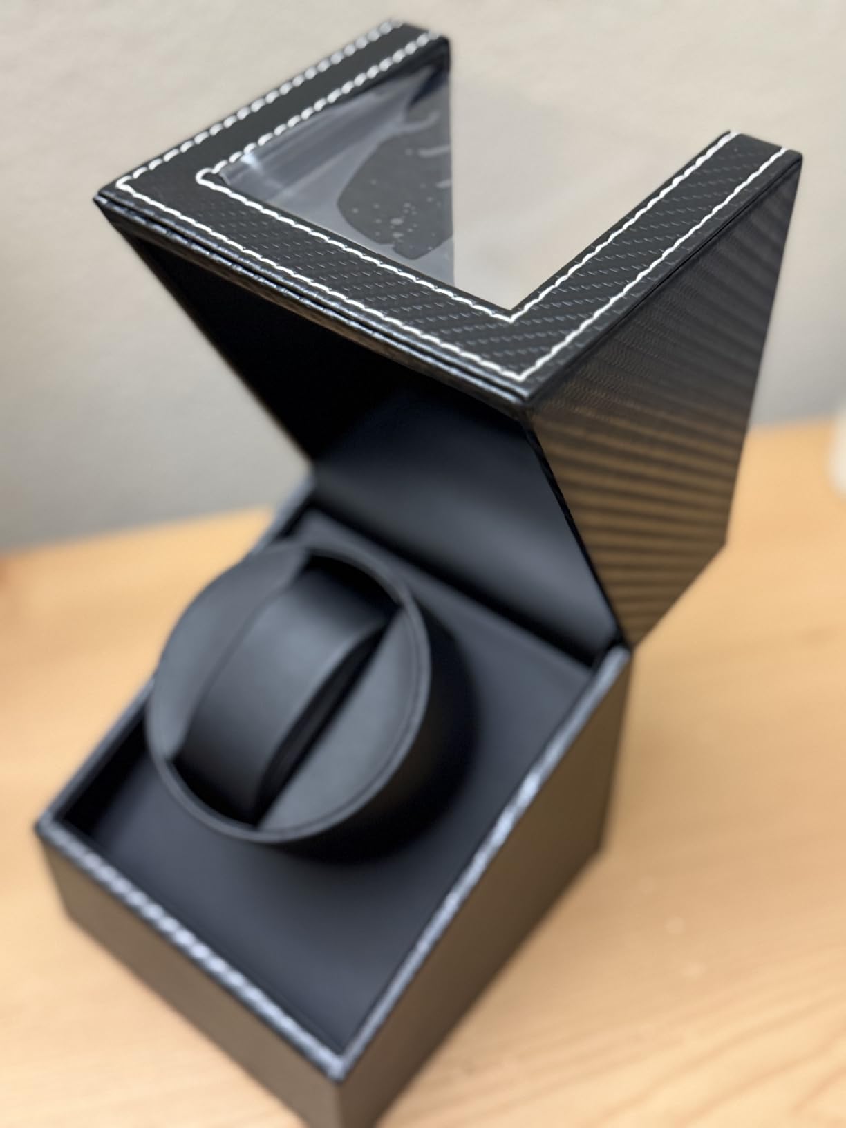 Watch Winder for Automatic Watches: Automatic Single Watch Winder Box with Japanese Quiet Motor, Rotating Watch Case in Black Carbon Fiber Leather, Gifts for Men Collectors customer photo 1