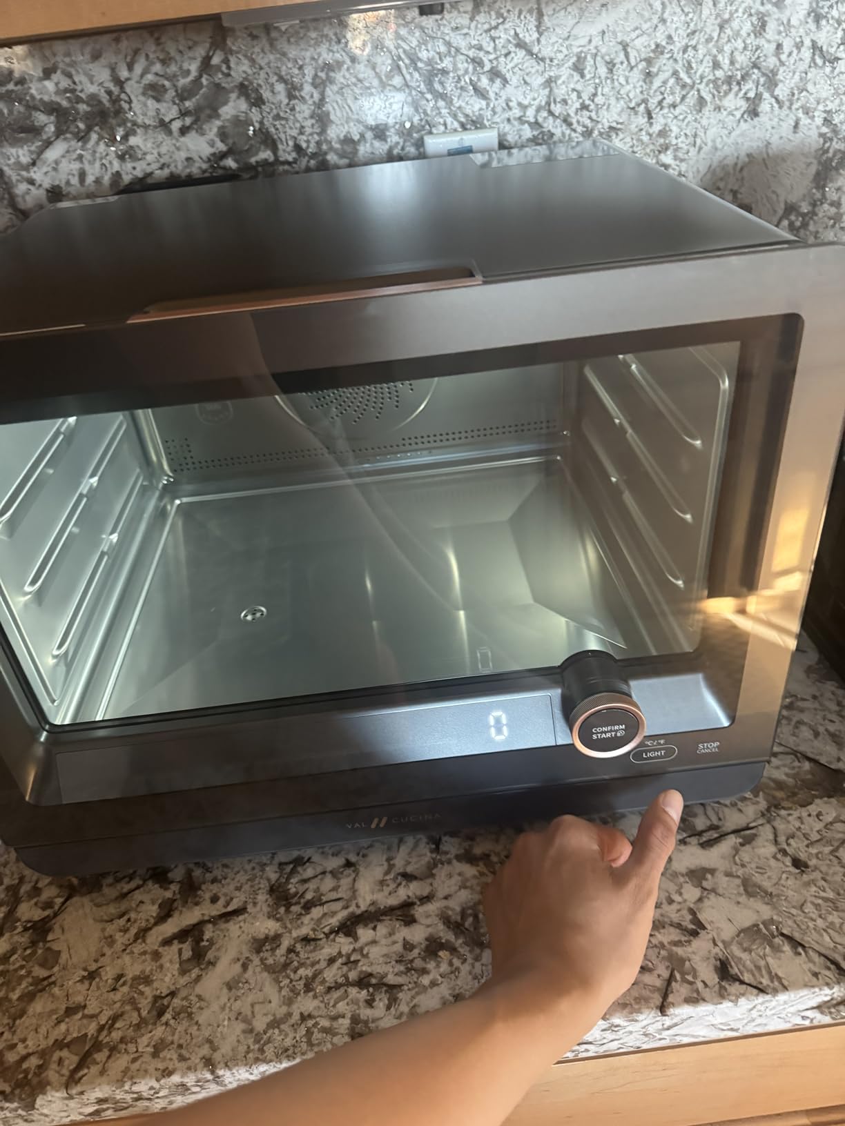 VAL CUCINA 7-in-1 Steam Convection Oven Countertop with Air Fry, Bake, Sous Vide, Ferment, Built-in Recipes | Anti-Scalding, Self Clean, Food-grade Stainless Steel Cavity & Accessories | 1500W (Black) customer photo 1