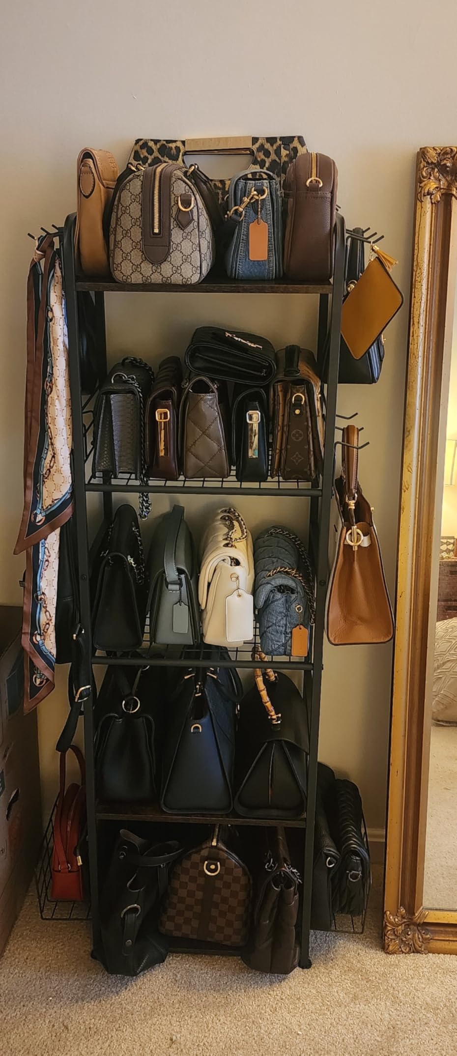 Iron & Wood Floor-Standing 3-Tier Purse Rack with Adjustable Feet, High-Capacity Bag Organizer for Closet, Patent Pending customer photo 1