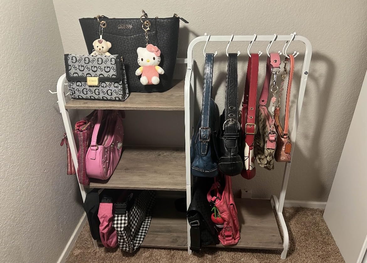 Iron & Wood Floor-Standing 3-Tier Purse Rack with Adjustable Feet, High-Capacity Bag Organizer for Closet, Patent Pending customer photo 2