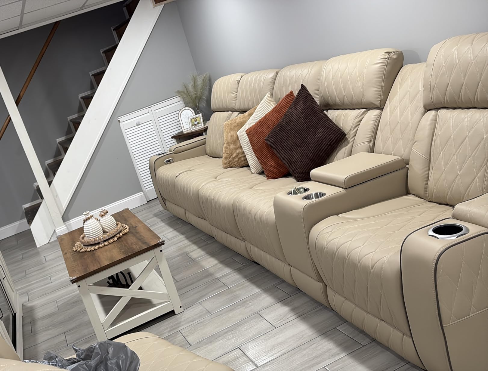 Power Recliner Sectional Sofa with LED, Breathing Leather Sectional Couch for Living Room, Reclining Corner Couch with USB Port&Cup Holder (Black) customer photo 1