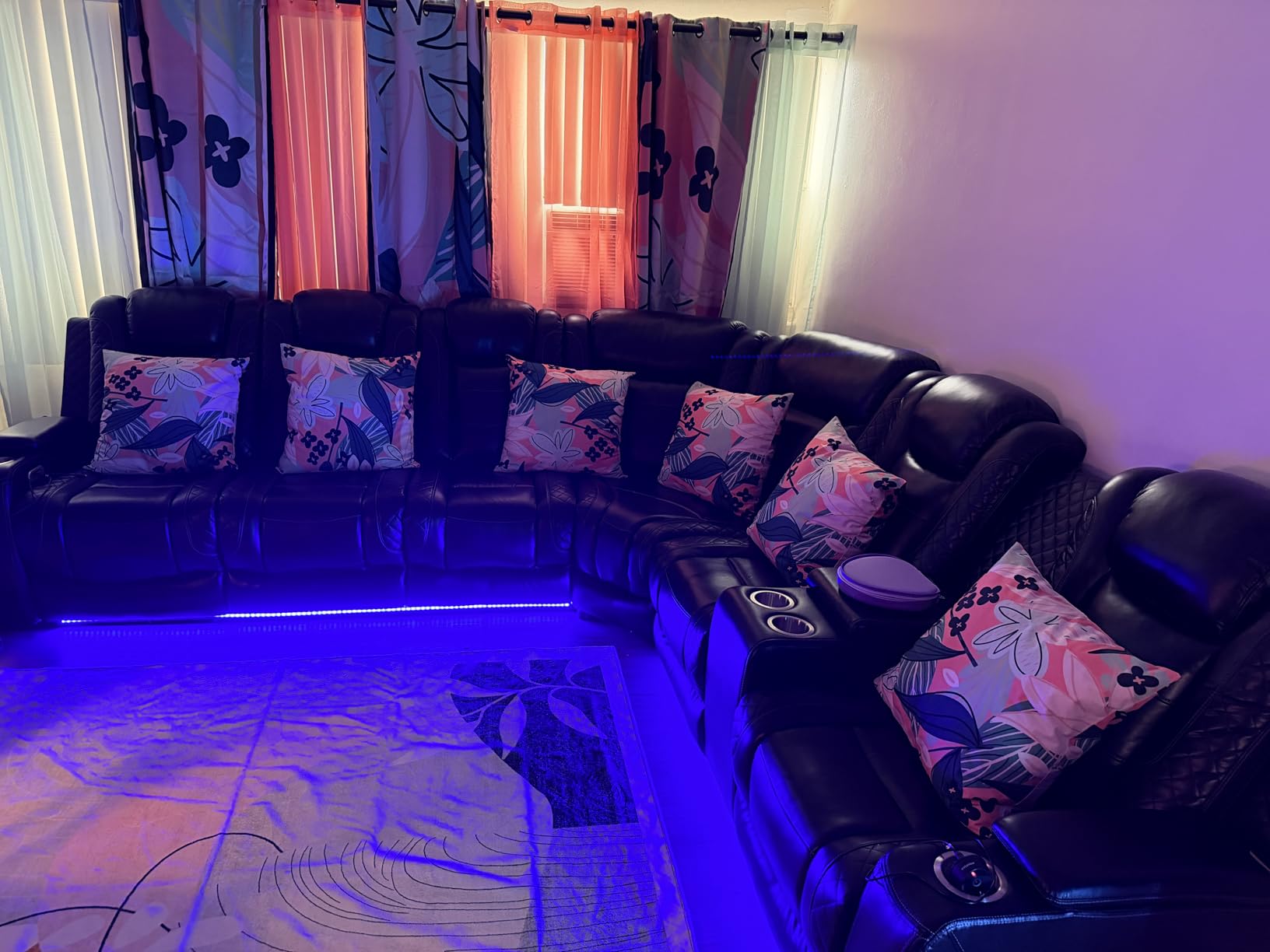 Power Recliner Sectional Sofa with LED, Breathing Leather Sectional Couch for Living Room, Reclining Corner Couch with USB Port&Cup Holder (Black) customer photo 2