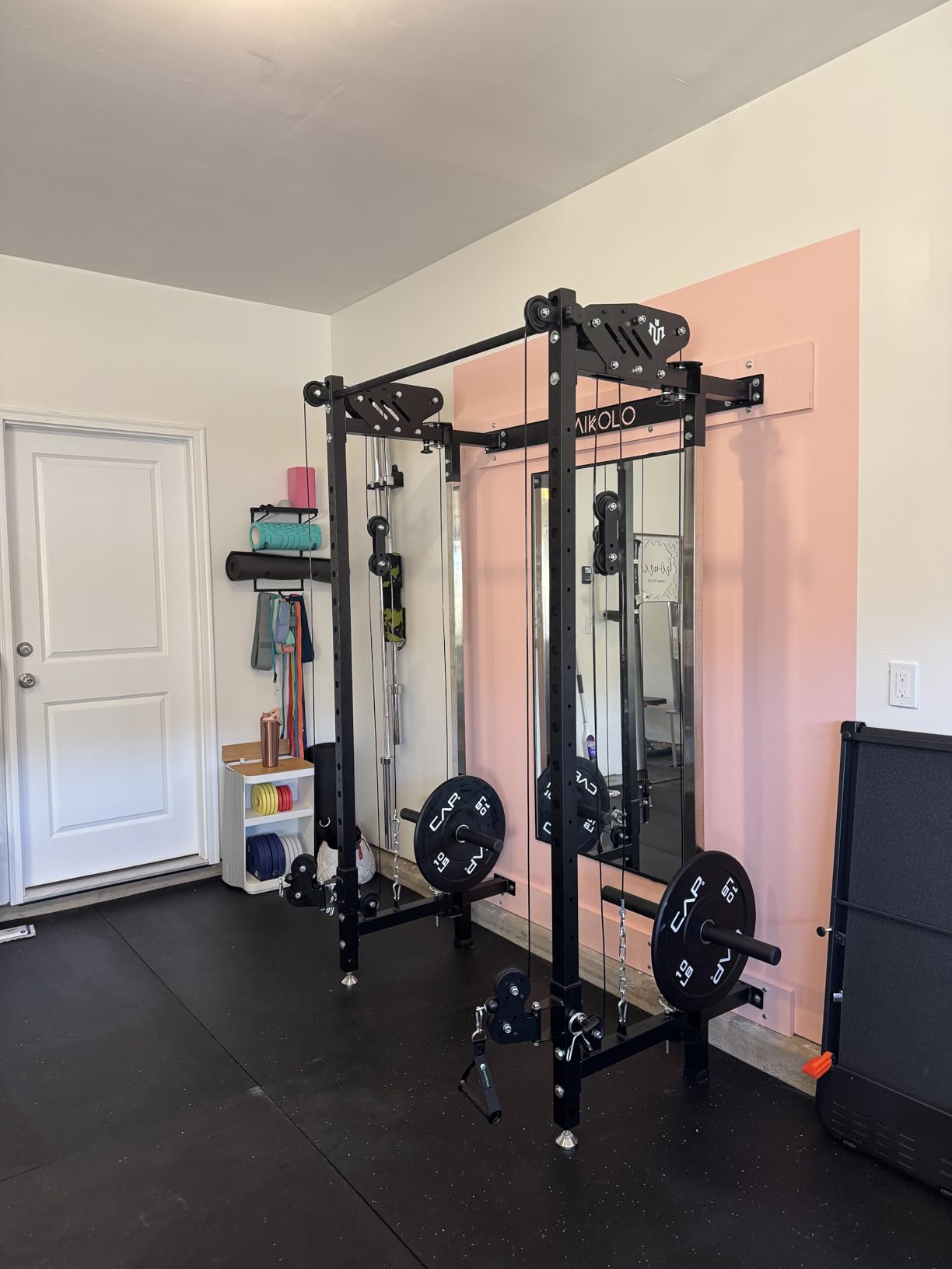 Mikolo Folding Squat Rack, Wall Mounted Power Rack with Cable Crossover Machine & LAT Pull Down, Functional Trainer with 5 Adjustable Function Modes, for Home Gym and Space Saving customer photo 1