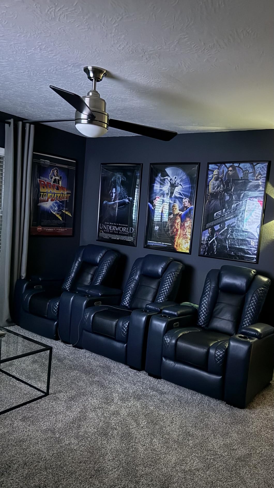 ANJ Power Home Theater Seating, PU Leather Electric Recliner Chair with Adjustable Headrest, Dual Motors Movie Reclining Chairs with LED Lights,USB Port, Cup Holders, Hidden Arm Storage (Brown) customer photo 1