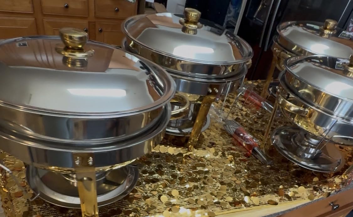Chafing Dishes for Buffet 4 Pack, 6QT Round Chafing Dishes for Buffet [Elegant Gold and Silver Colors] Stainless Steel Chafing Dish Buffet Set for Any Party customer photo 1