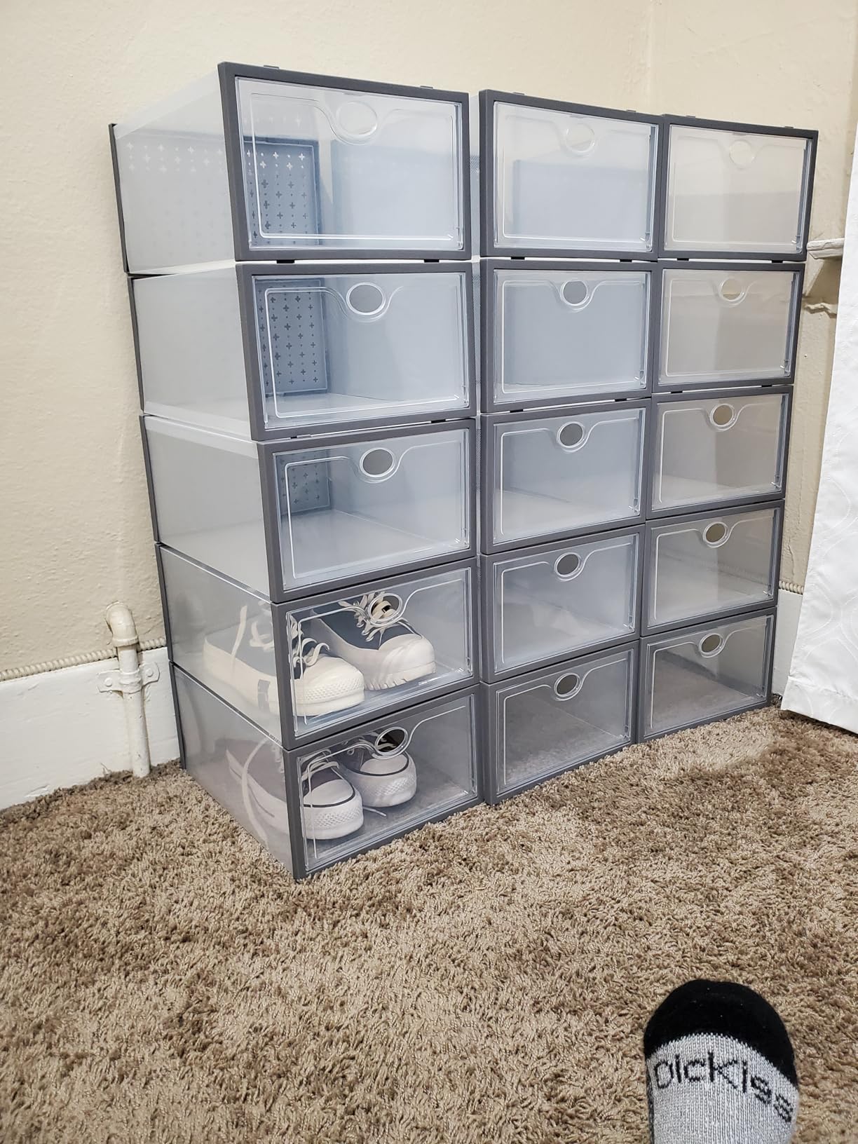 Pinkpum 15 Pack X-Large Shoe Storage Boxes Fit US Size 11, Shoe Organizer for Closet Clear Plastic Stackable Shoe Dispaly Case Holder Bins, Sneaker Storage for Sneakerheads White for Home and Family customer photo 2