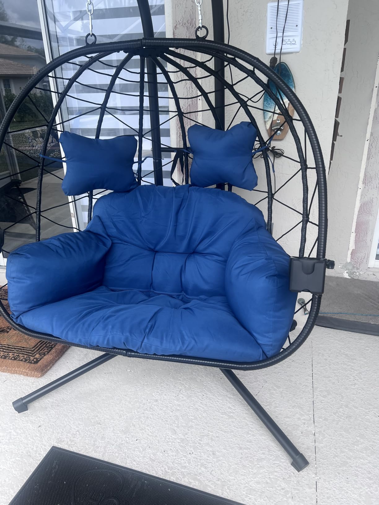 Double Egg Chair with Stand Hammock Swing Chair Foldable Hanging Loveseat, UV Resistant Removable Cushions, 700LBS Capacity for Bedroom, Balcony, Garden customer photo 1