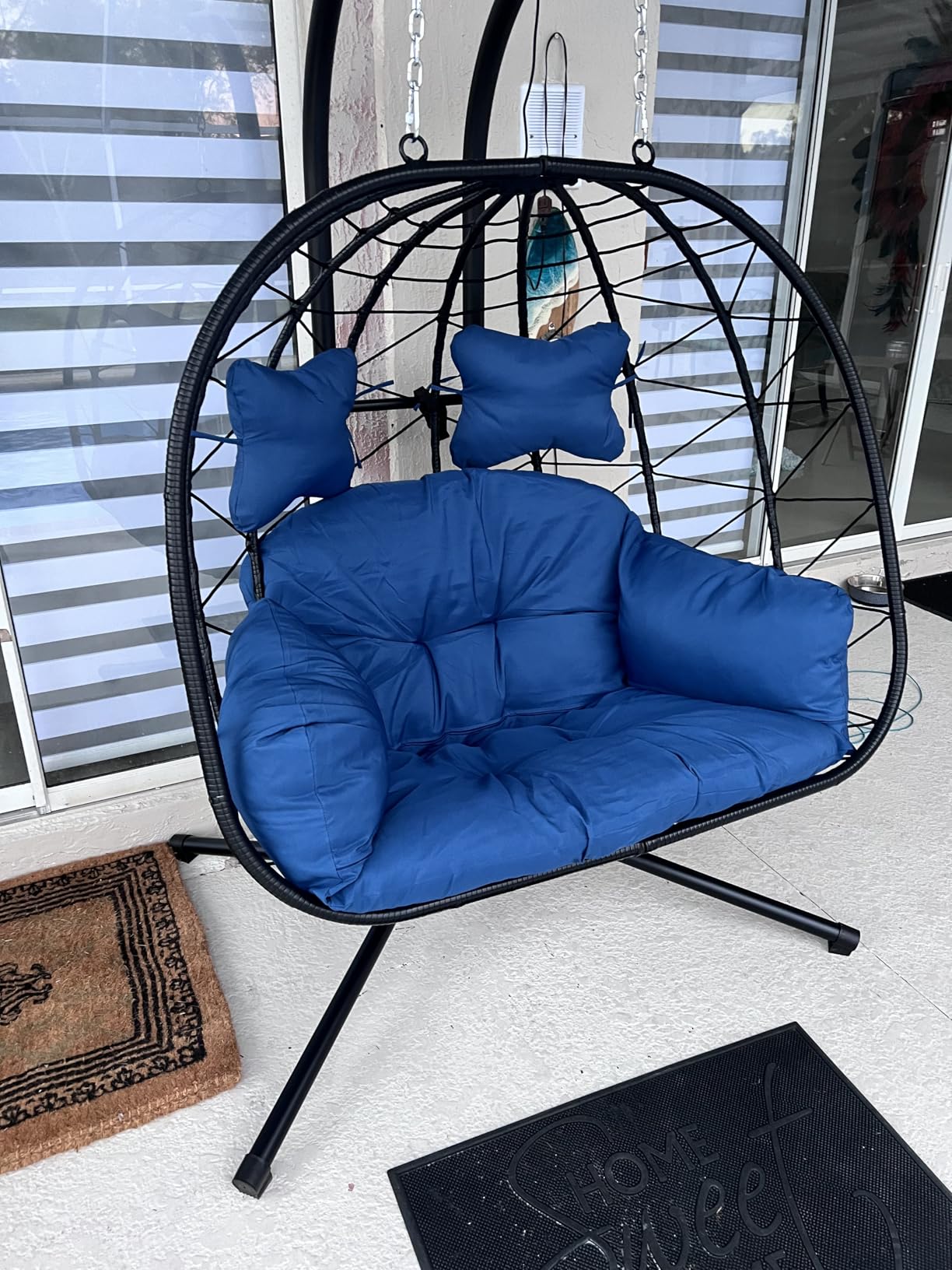 Double Egg Chair with Stand Hammock Swing Chair Foldable Hanging Loveseat, UV Resistant Removable Cushions, 700LBS Capacity for Bedroom, Balcony, Garden customer photo 2